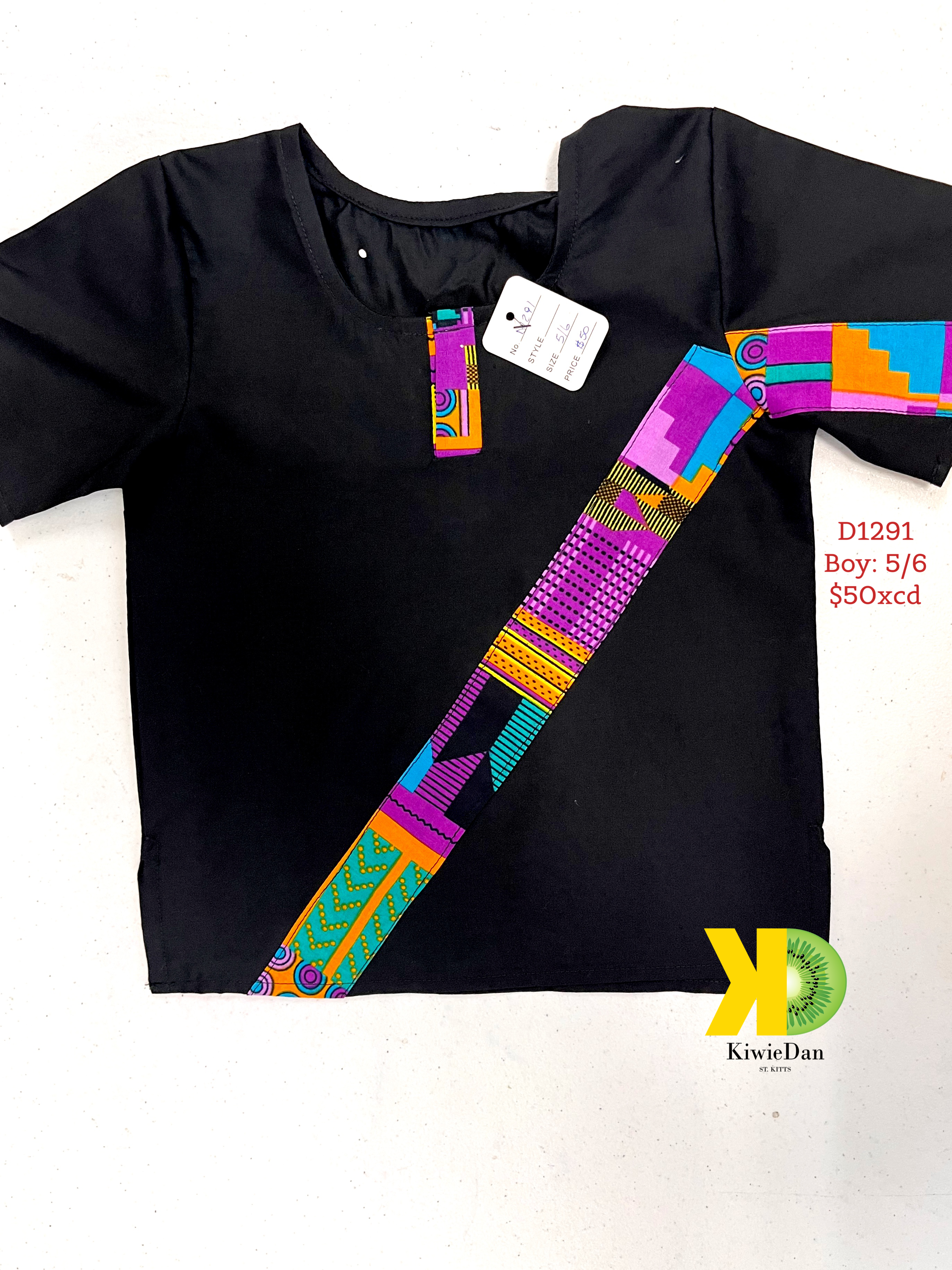 Boy Black and Purple Kente Dashiki Shirt (5/6)