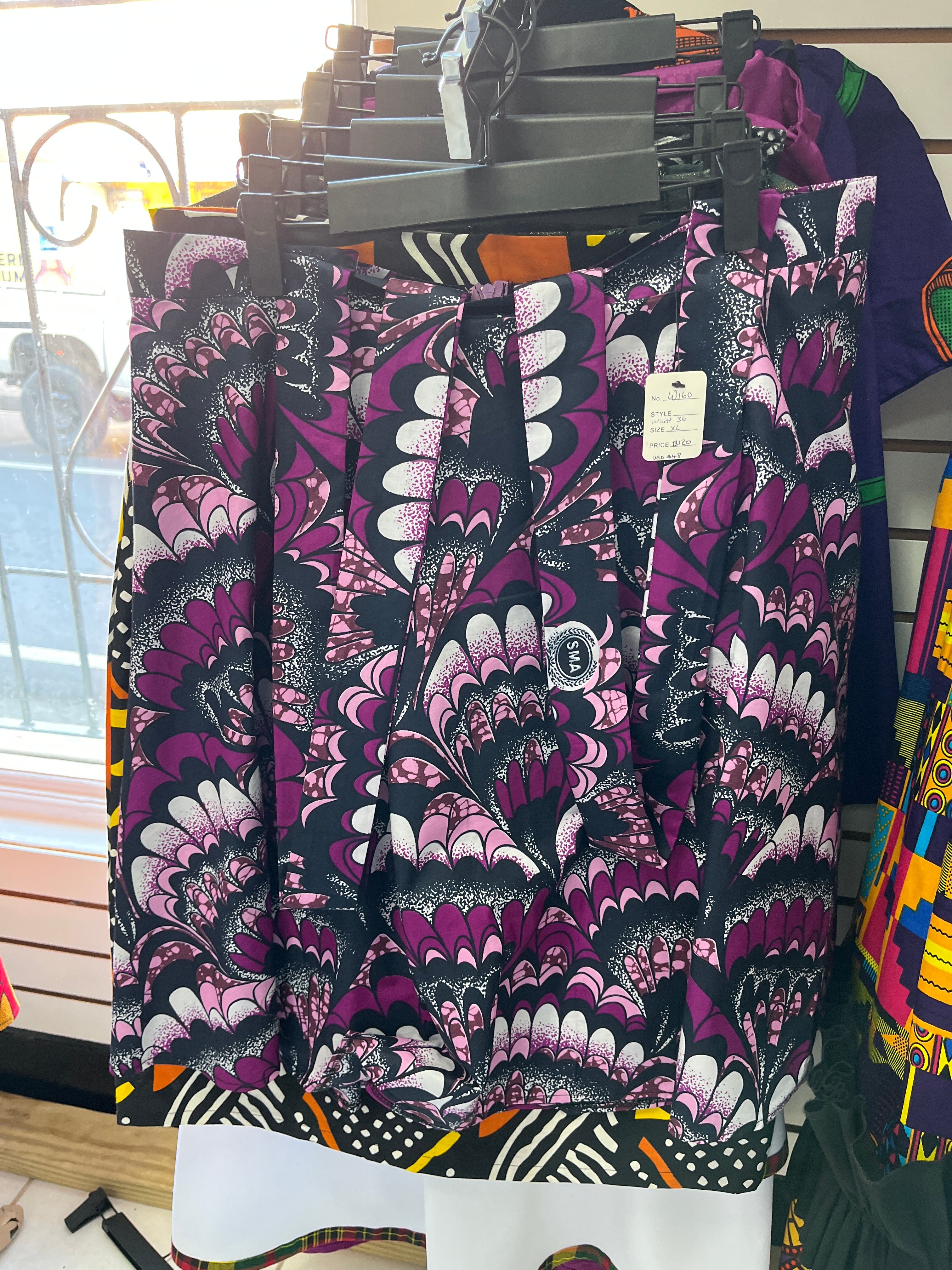 Purple African Print Skirt w/ Suspenders (XLarge)