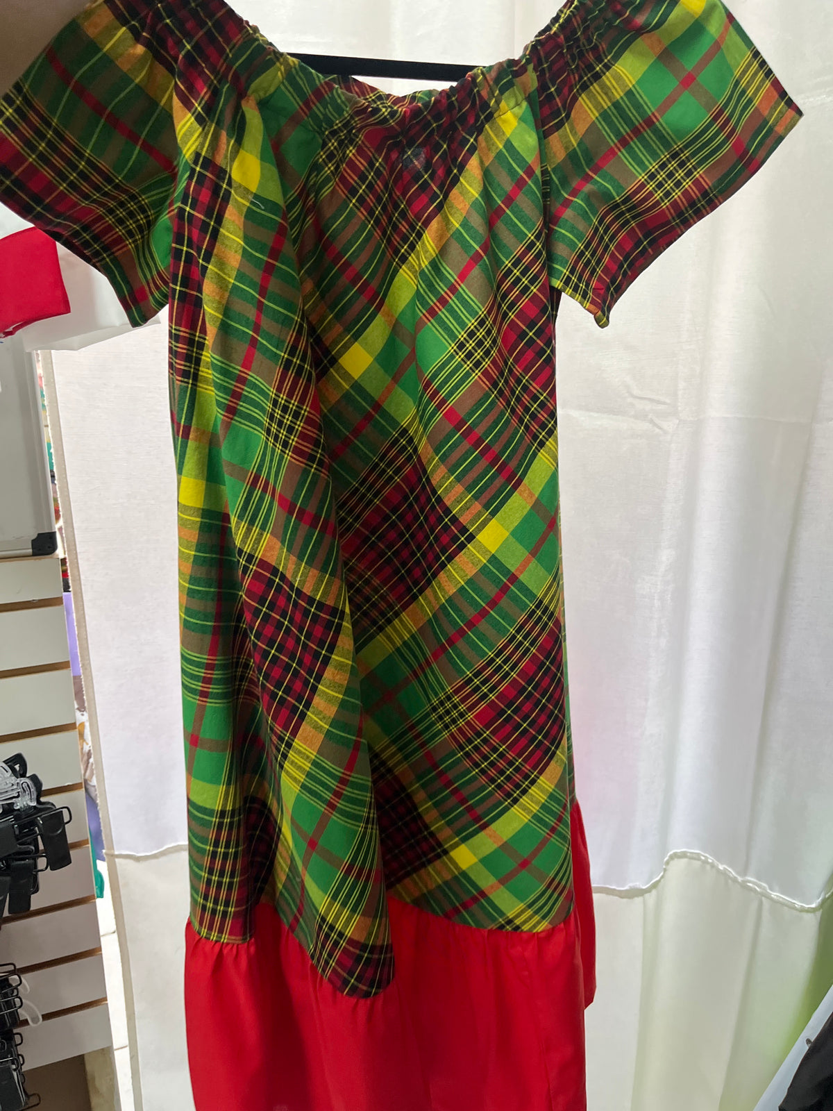 Woman Dress Rachi Off Shoulder Madras Red Base