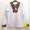 Man White Maroon Kente Dashiki LS Shirt (M)