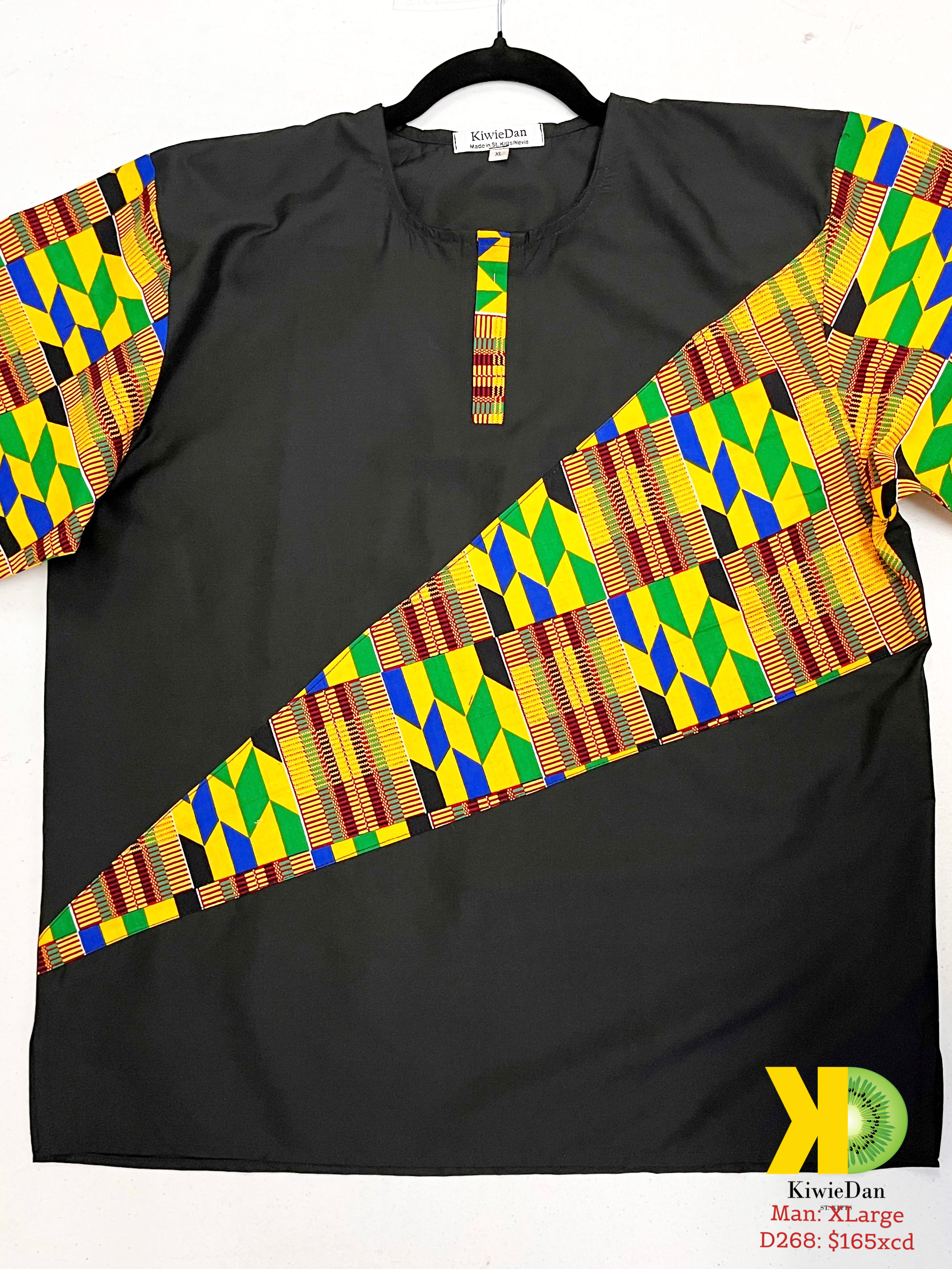 Man Black Yellow Kente Dashiki SS Shirt (XL)