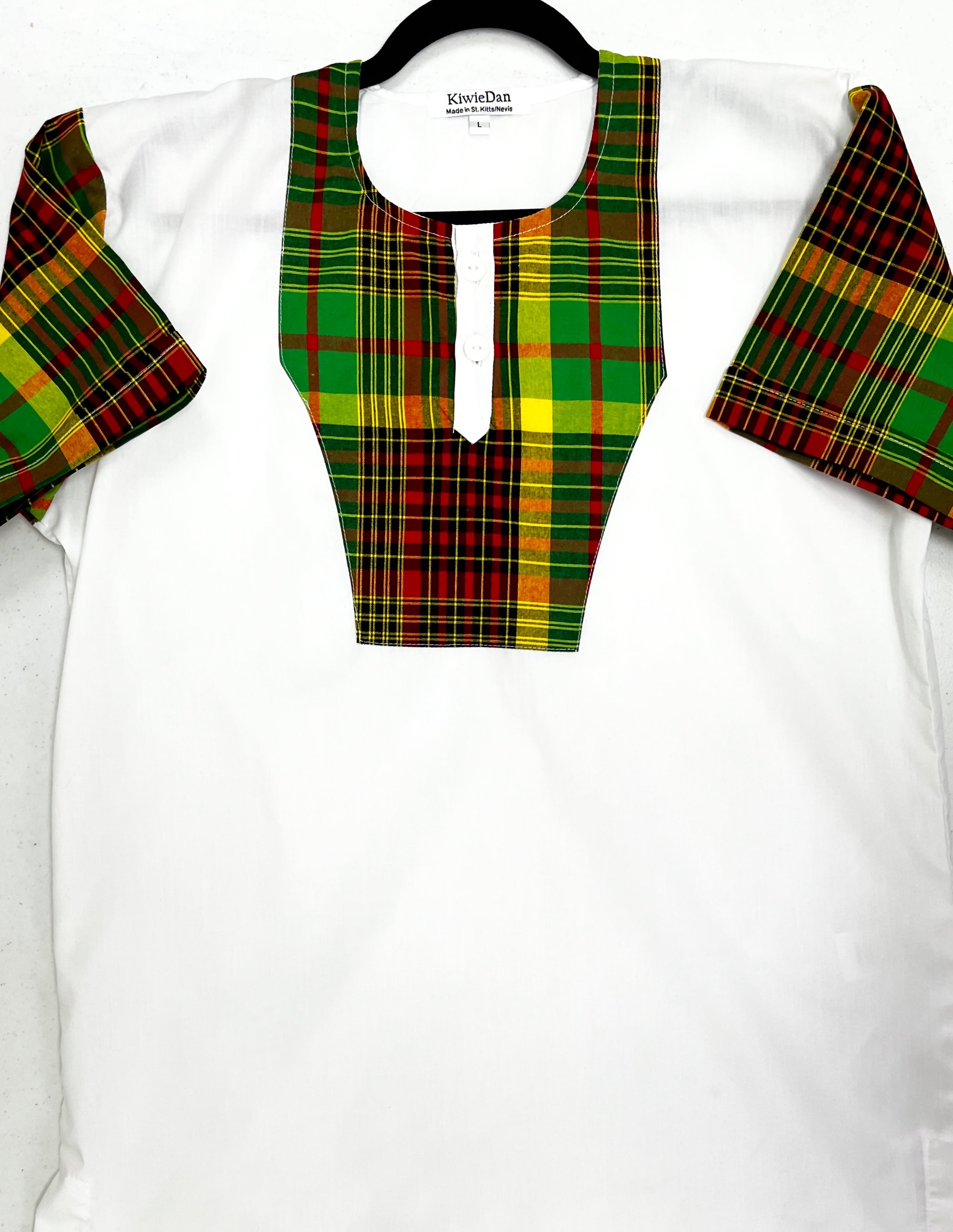 Man Shirt Dashiki White Madras SS (L & XL)