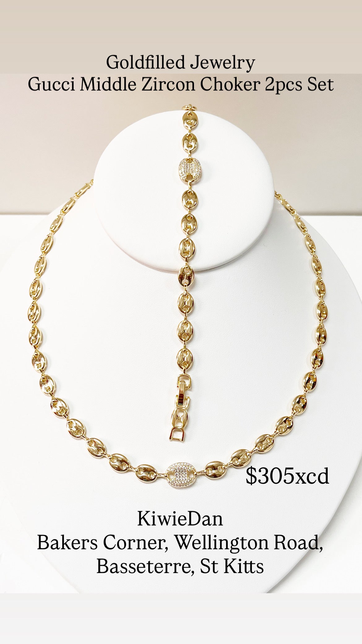 GJW 2pcs Set Necklace & Bracelet Puff Gucci 1 Zircon 8 x 18 - 7