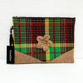 Bag Clutch Madras Khaki Burlap Flower