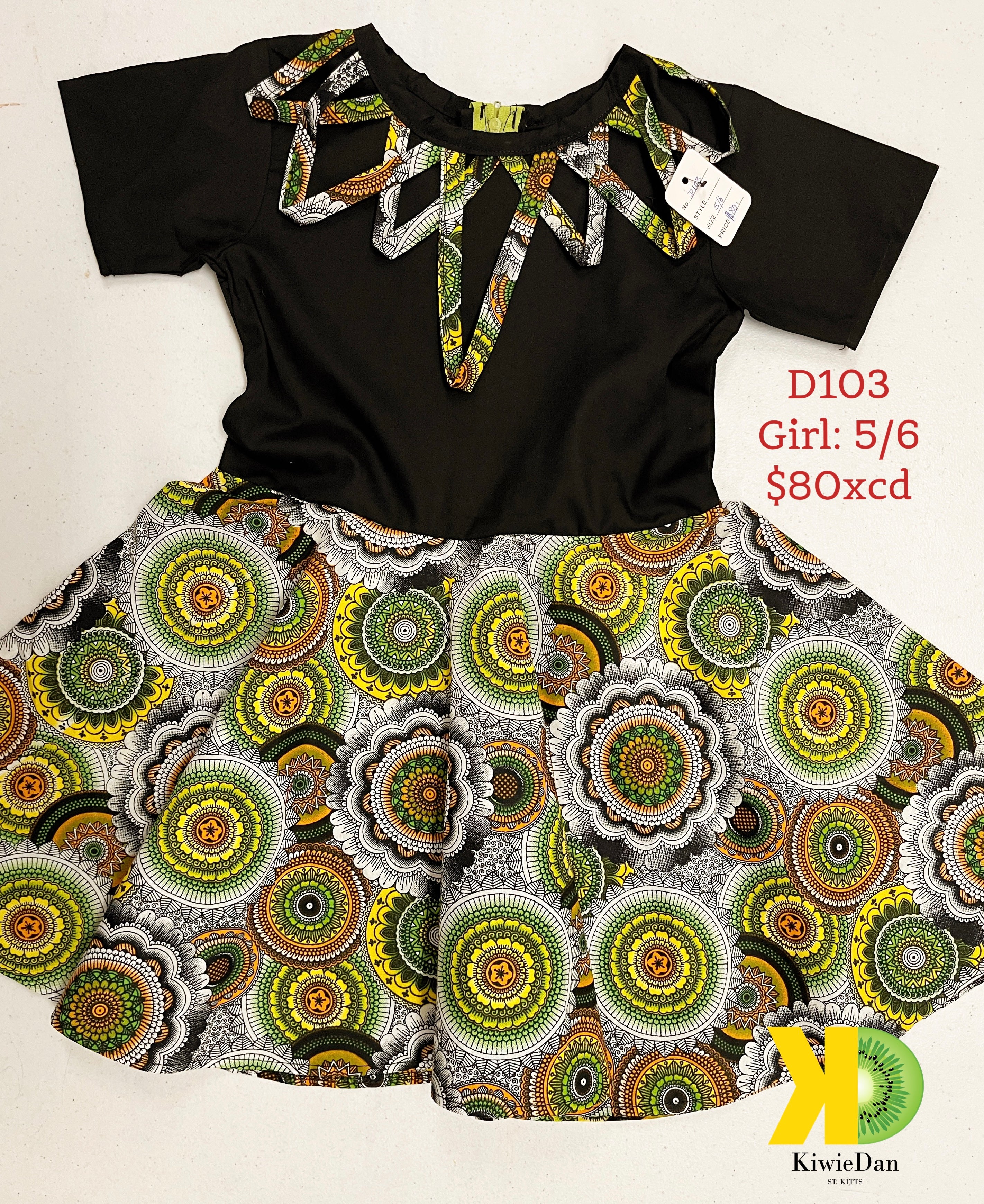 Girl Black and Green Circles Dress (5/6)