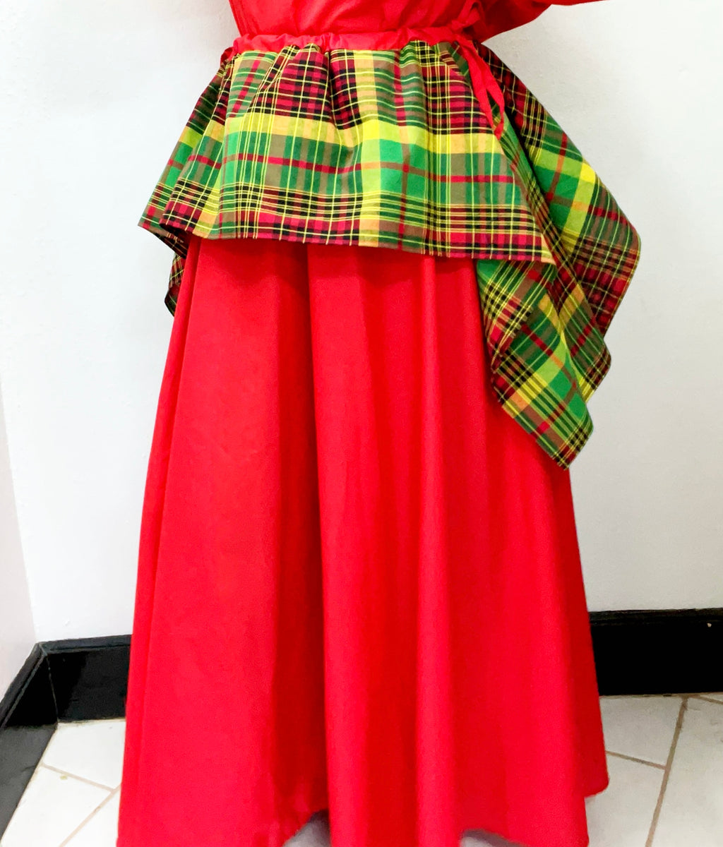 Woman Skirt Maxi Creole Flare Red w/ Madras