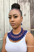 FJW 2pcs Set Necklace Blue Beaded Collar and Earrings