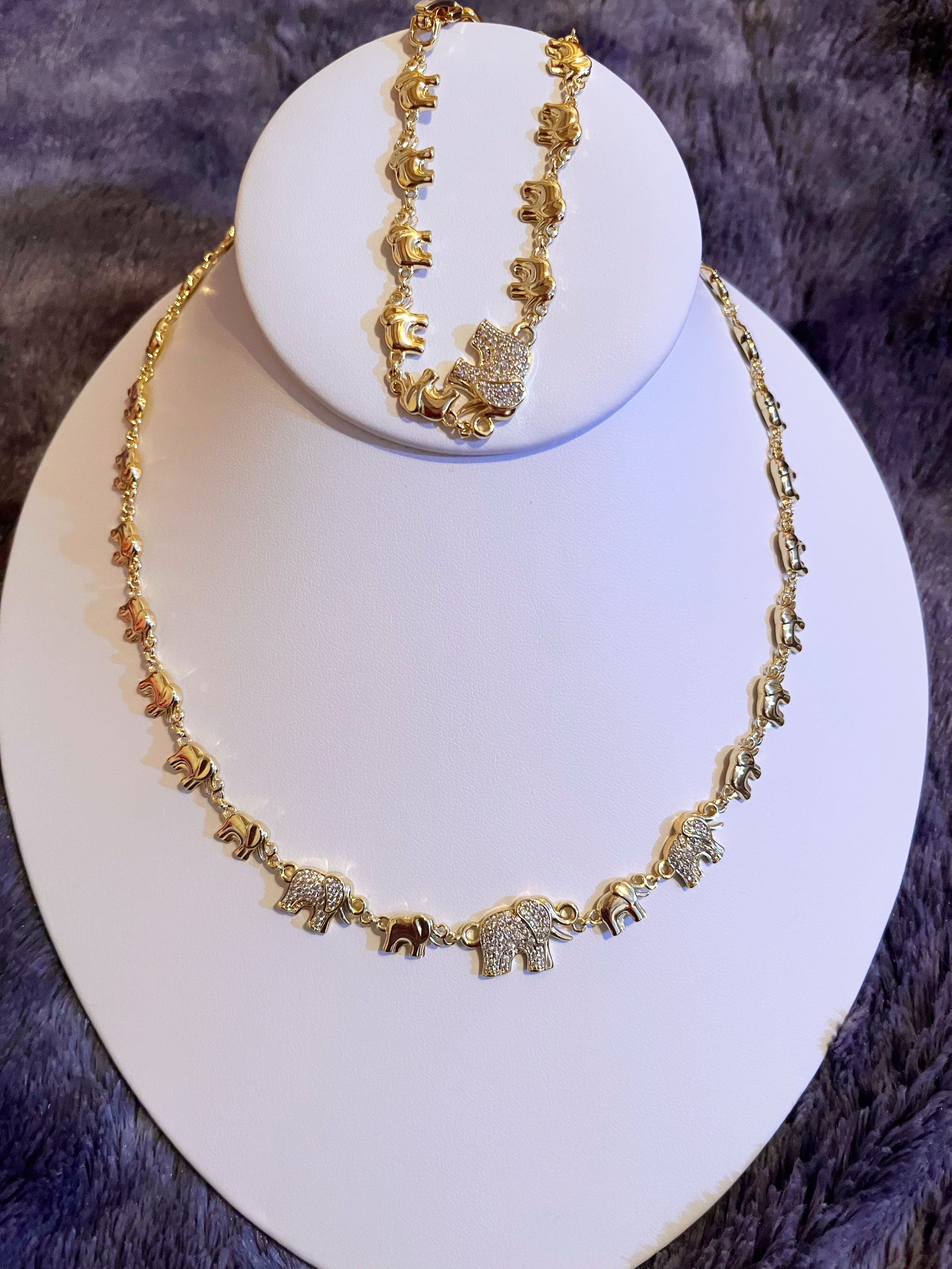 GJW 2pcs Set Necklace Elephant Abundance and Bracelet 8-12 x 17 and 8 x 8