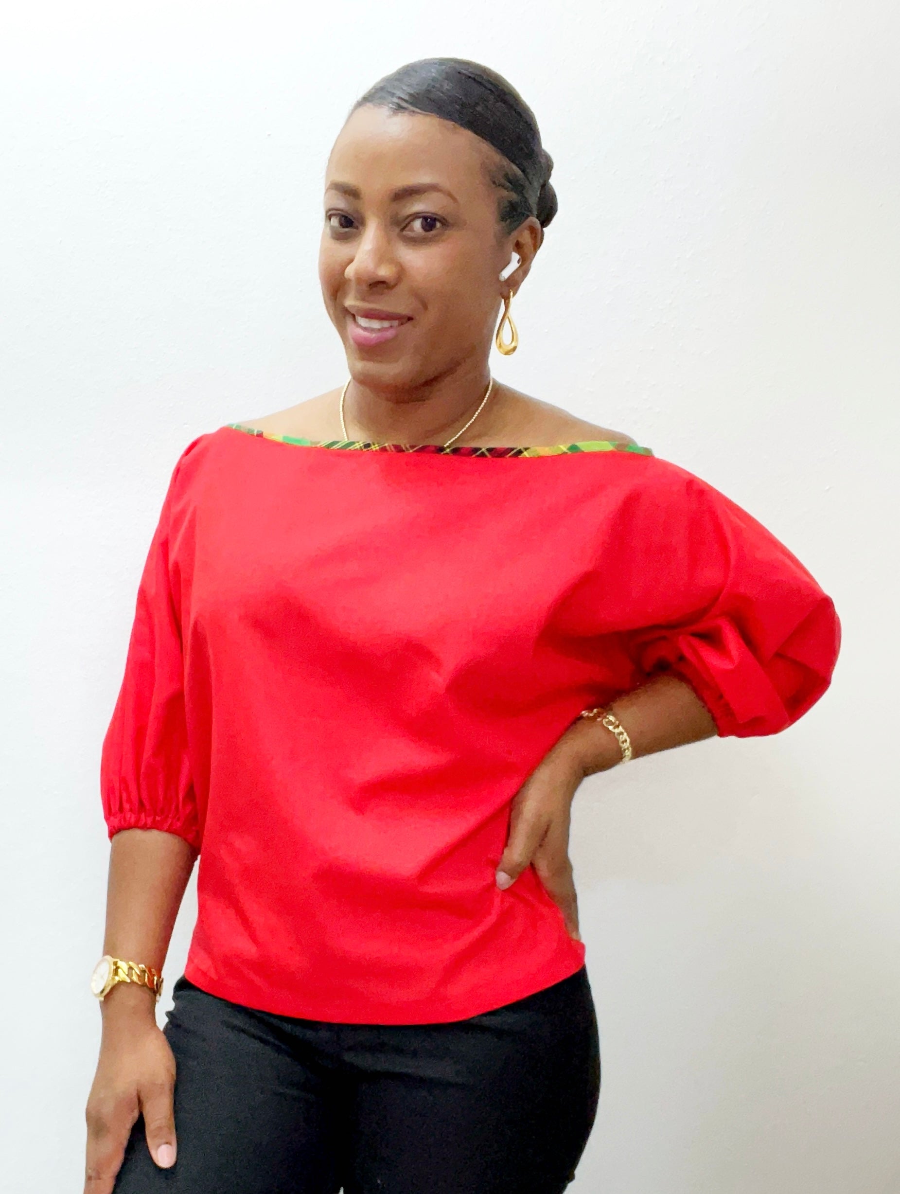 Woman Blouse Wide Shoulder Levit Red