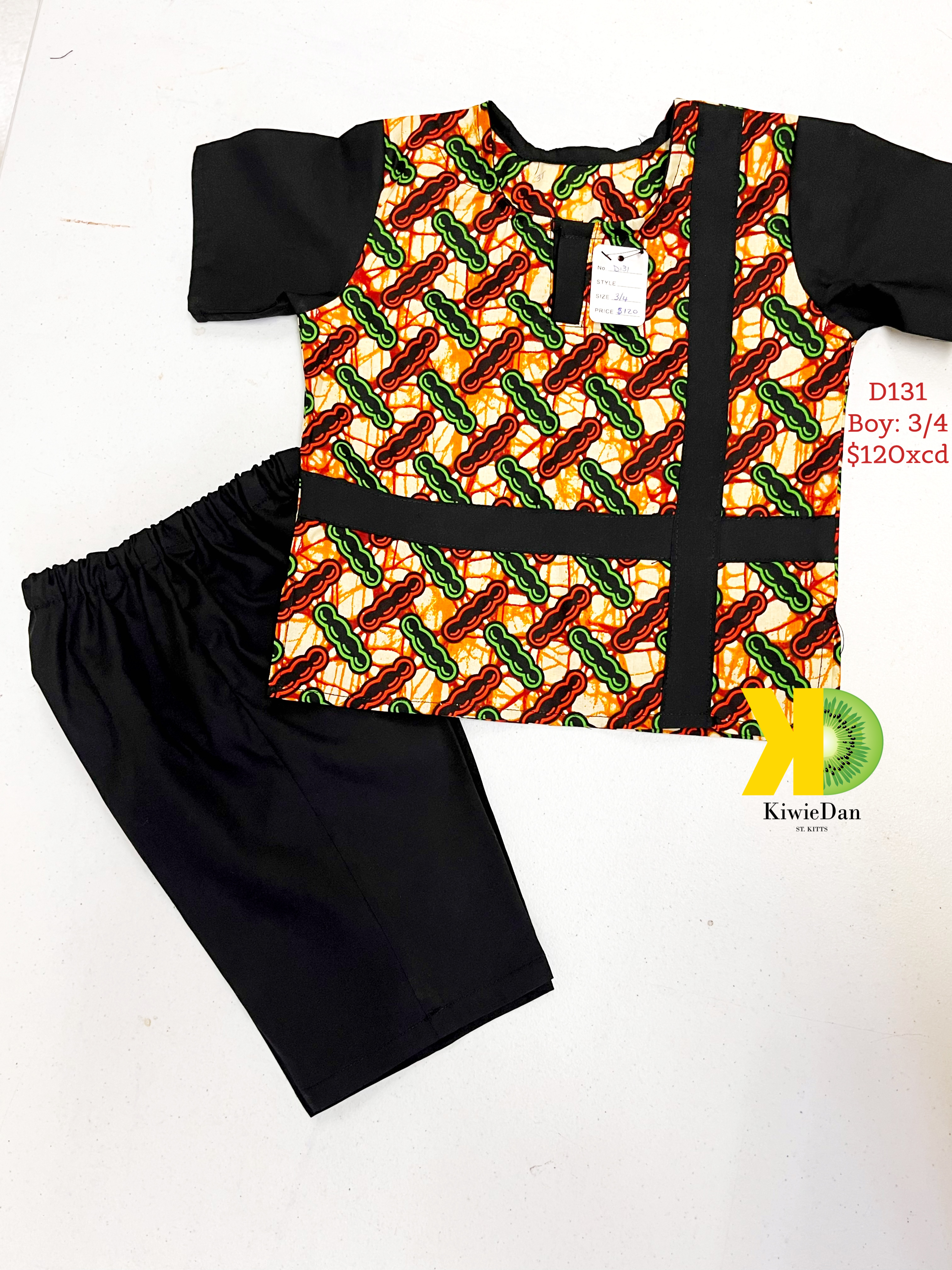 Boy Coffee Beans Dashiki Shirt and Shorts Set (3/4)