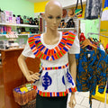 White Blouse with Orange Kent African Print Apro (Medium)