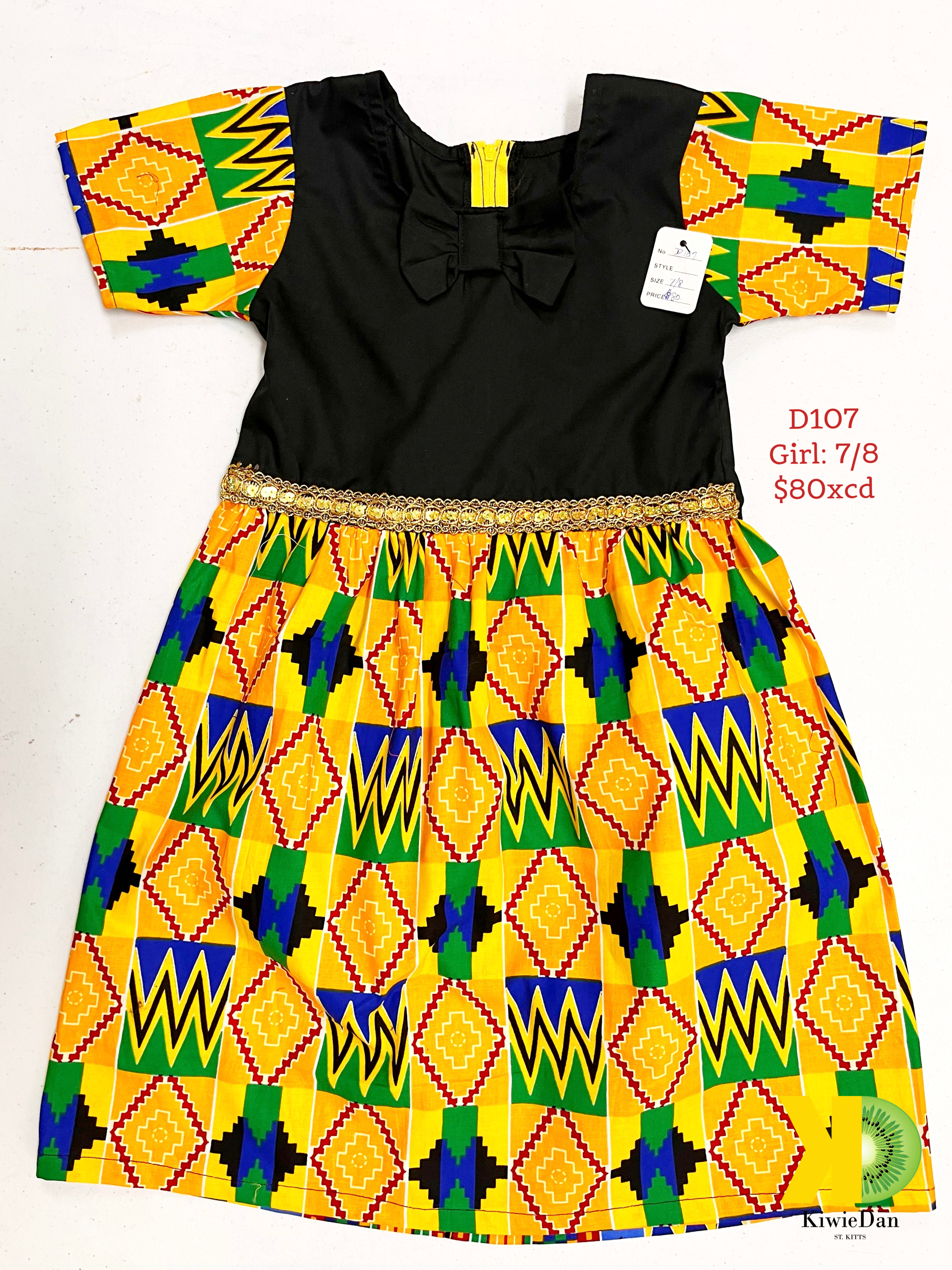 Girl Black and Yellow Kente Dress (7/8)