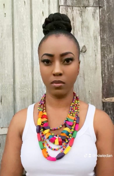 FJW Pink Multi Wooden Beaded Layered Necklace