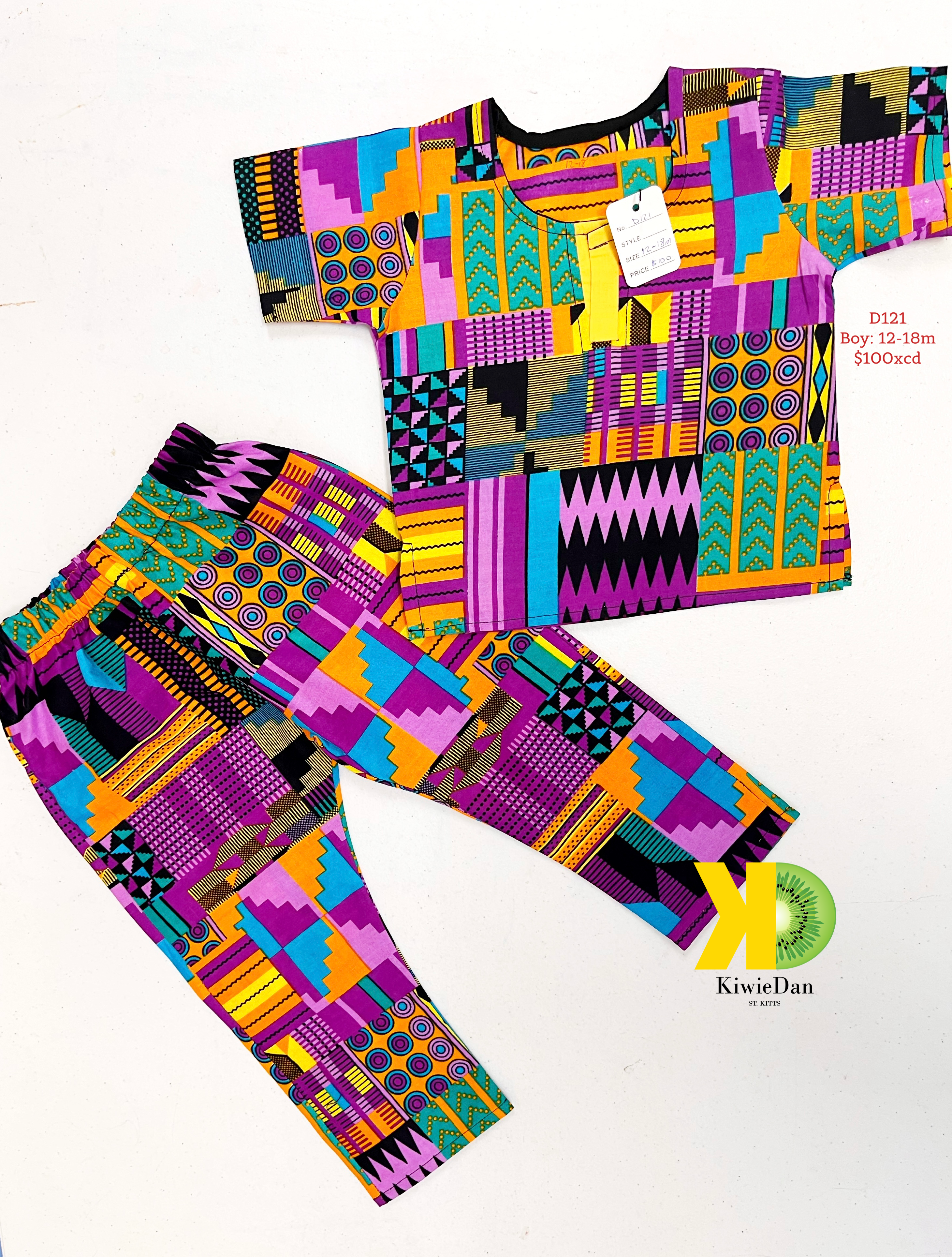 Boy Purple Kente Dashiki Shirt and Pant Set (12-18m)