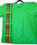 Man Shirt Dashiki Green Madras SS (2XL)