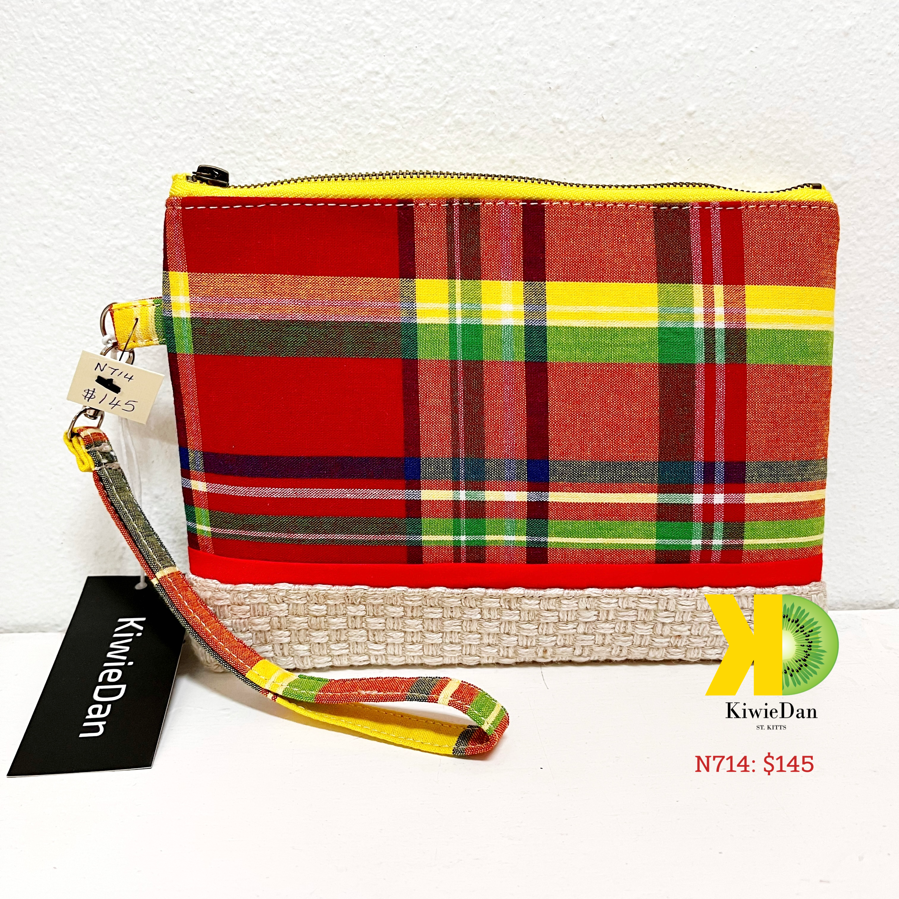 Red Madras Wristlet Bag