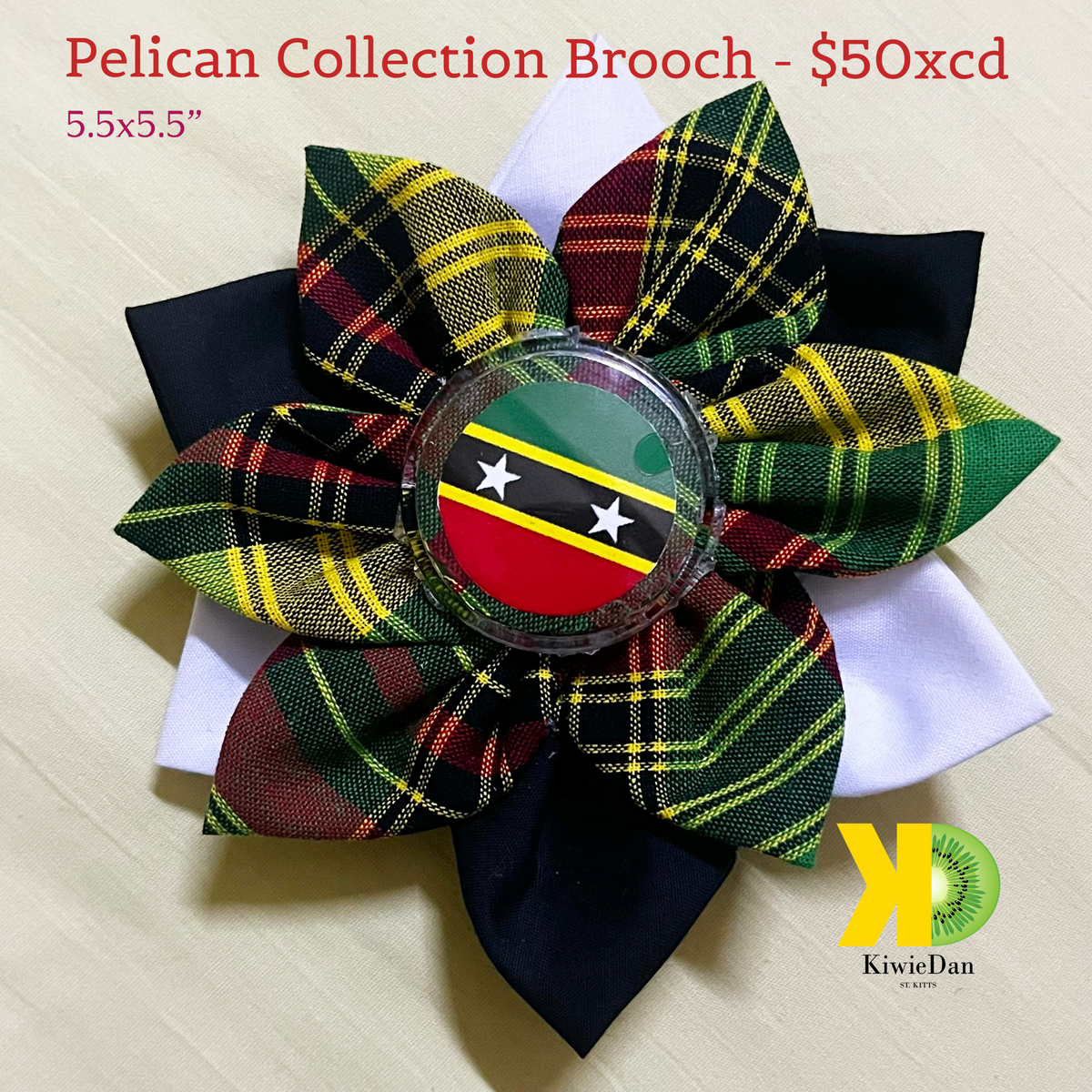 Pin Pelican Collection Madras Brooch w/ Black White