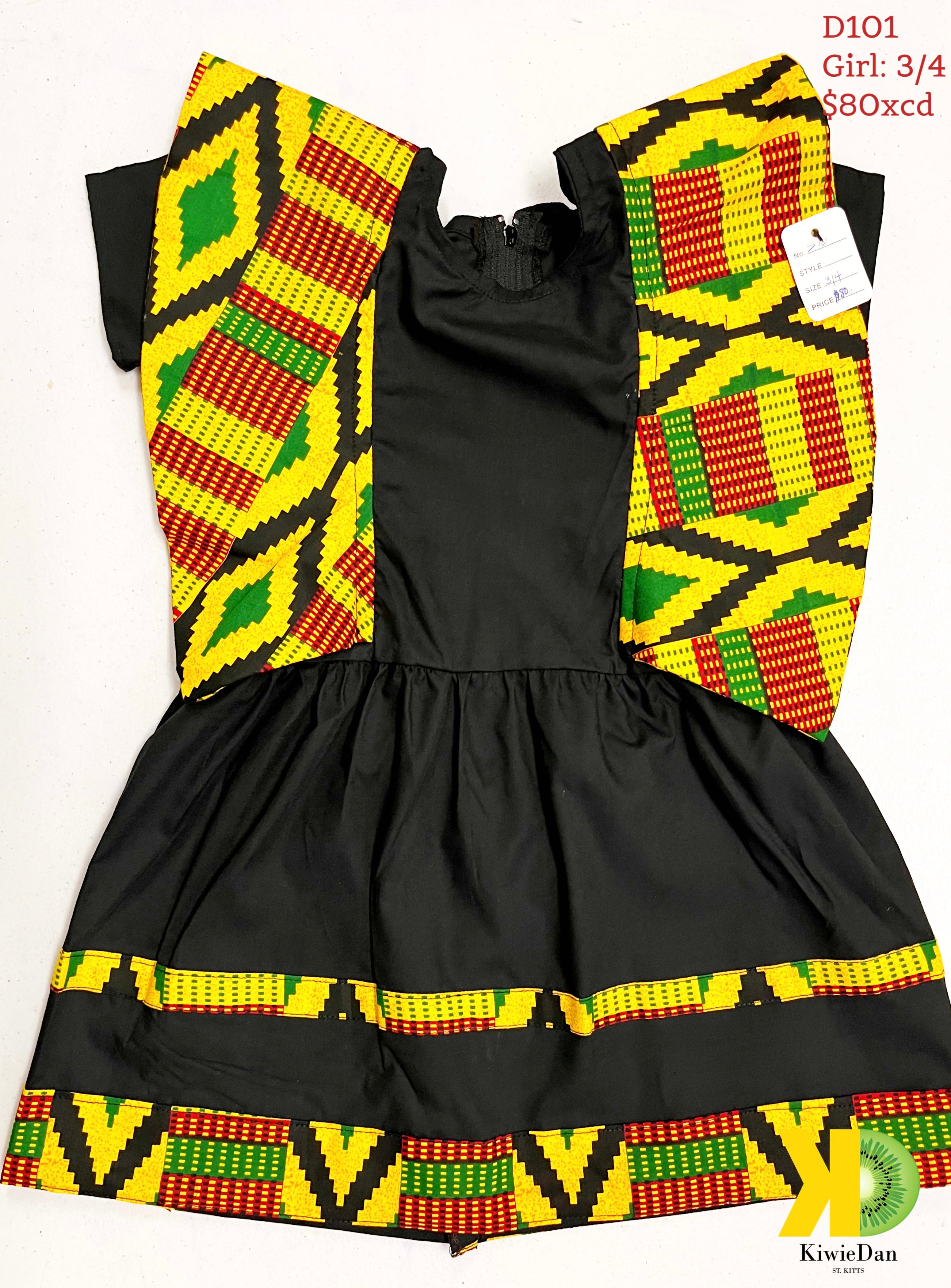 Girl Black and Yellow Kente Flutter Dress (3/4)
