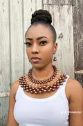 FJW Brown Beaded Collar Necklace and Earrings 2pcs Set