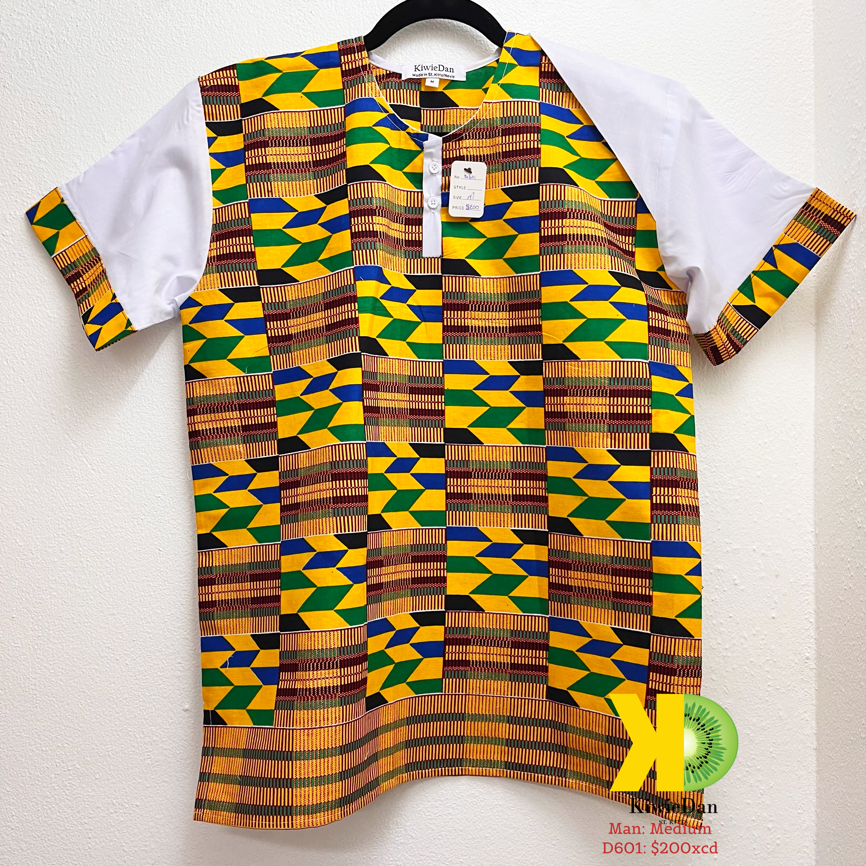 Man Yellow Kente Dashiki SS Shirt (M)