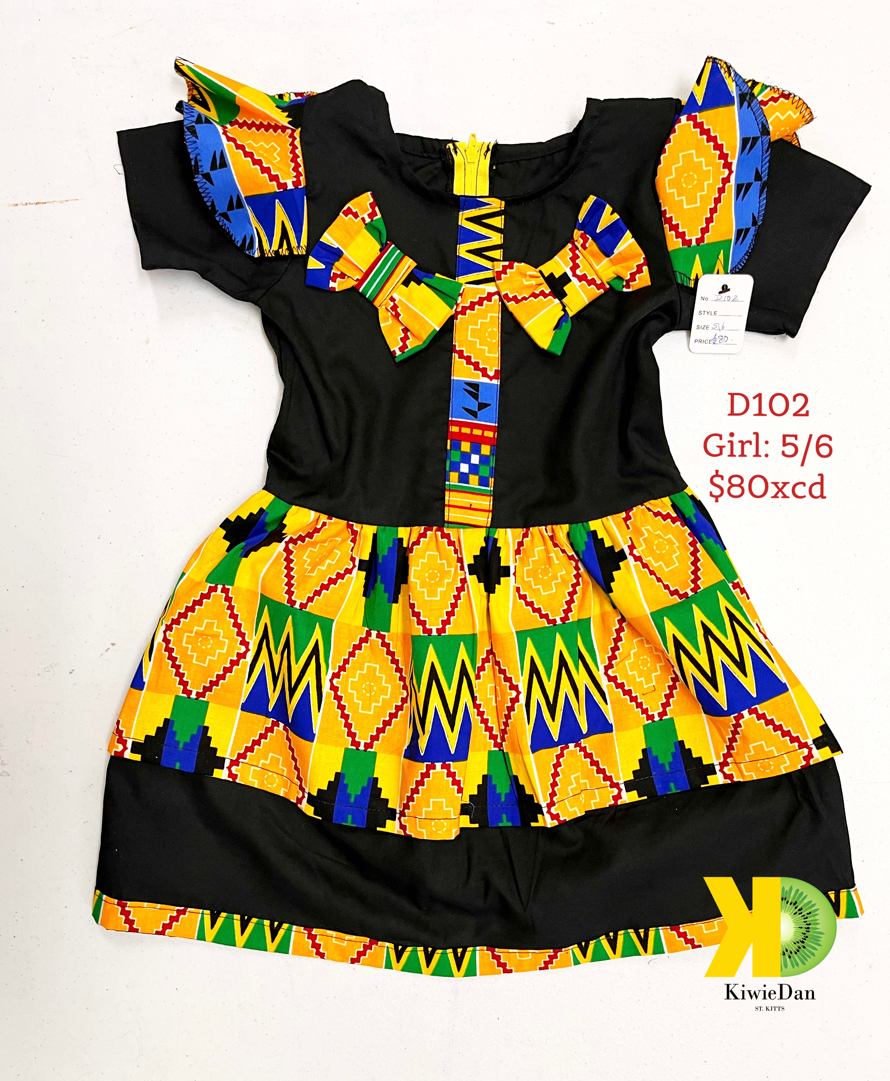 Girl Black and Yellow Kente Dress (5/6)