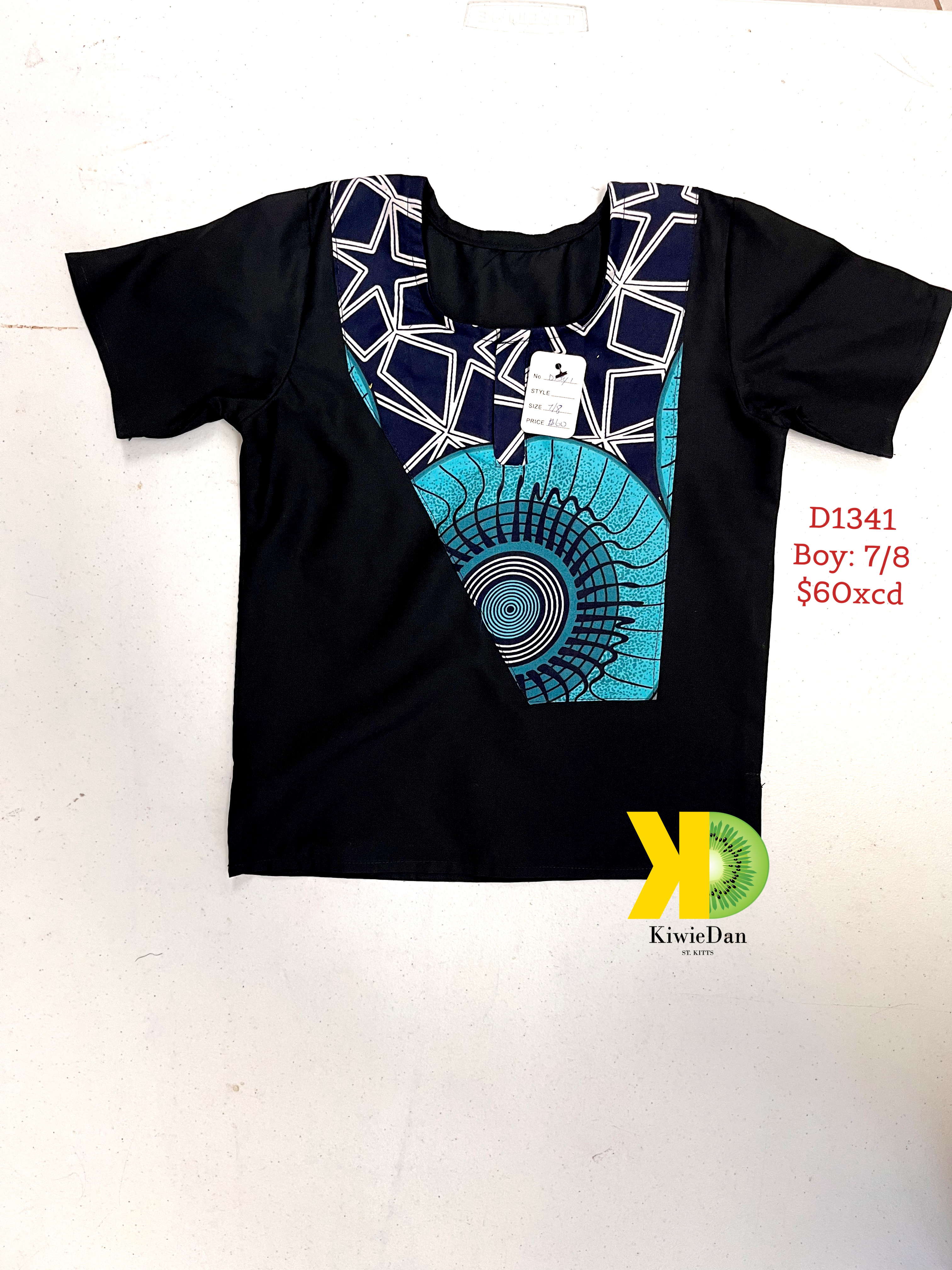 Boy Black Teal Dashiki Shirt  (7/8)