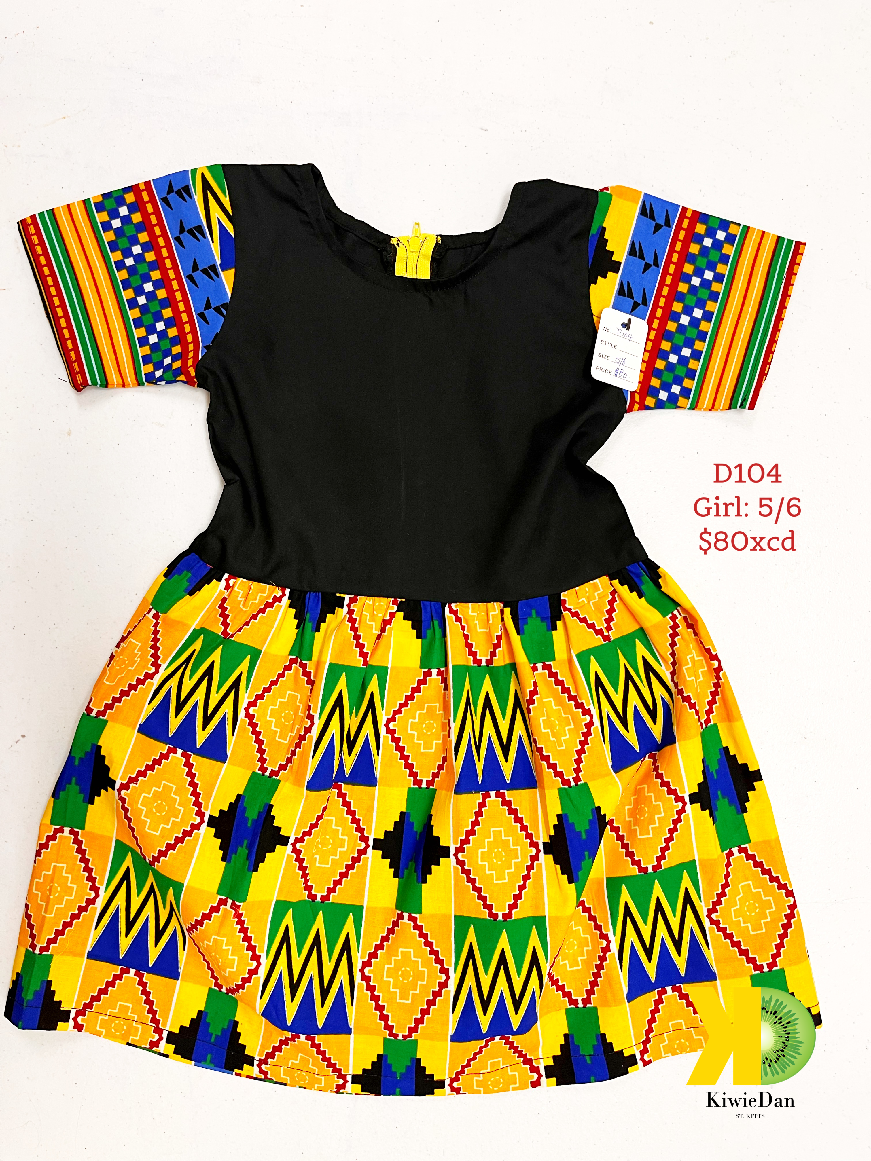 Girl Black and Yellow Kente Dress (5/6)