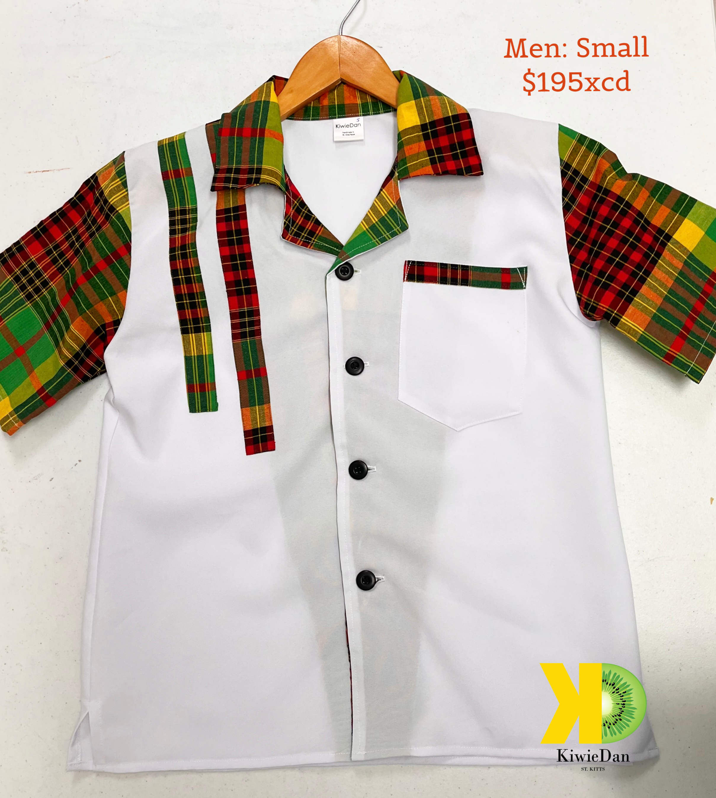 Man Shirt White Madras SS (Small)