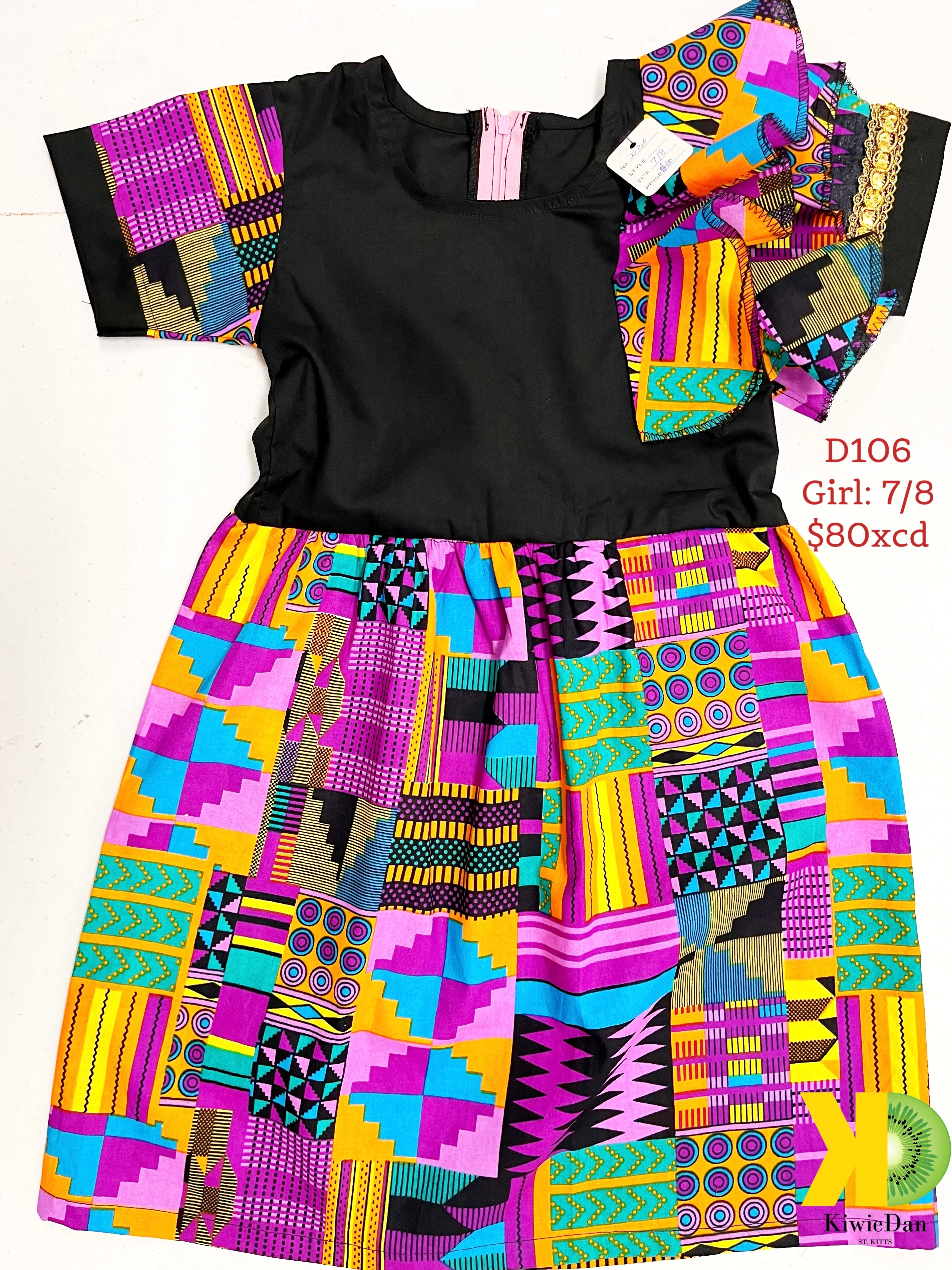 Girl Black and Purple Kente Dress (7/8)