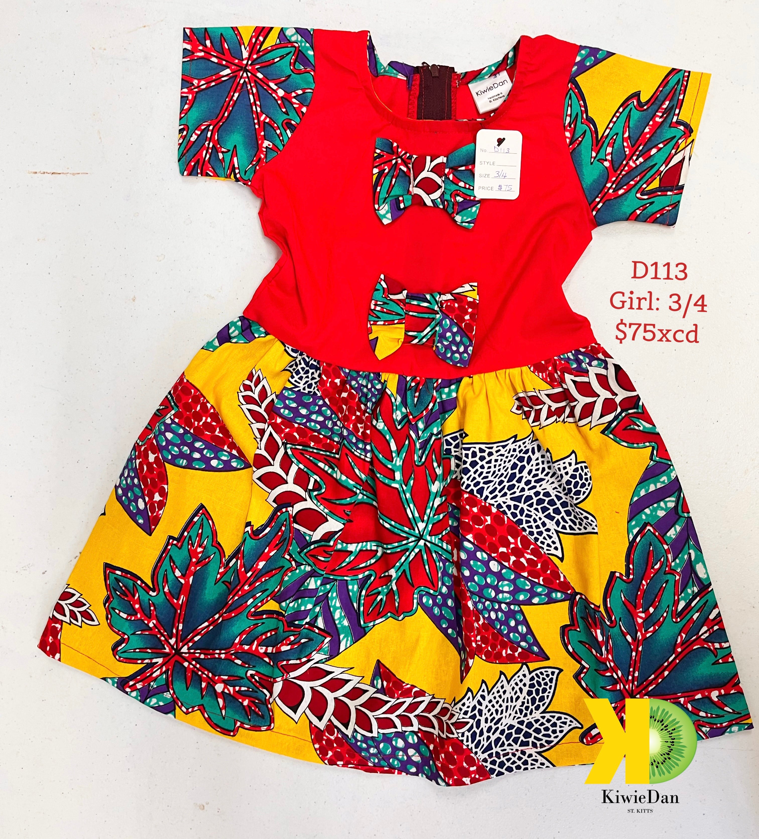Girl Red and Yellow Floral Dress (3/4)