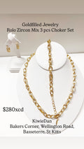 GJW 3pcs Set Necklace & Bracelet Rolo Mix Zircon