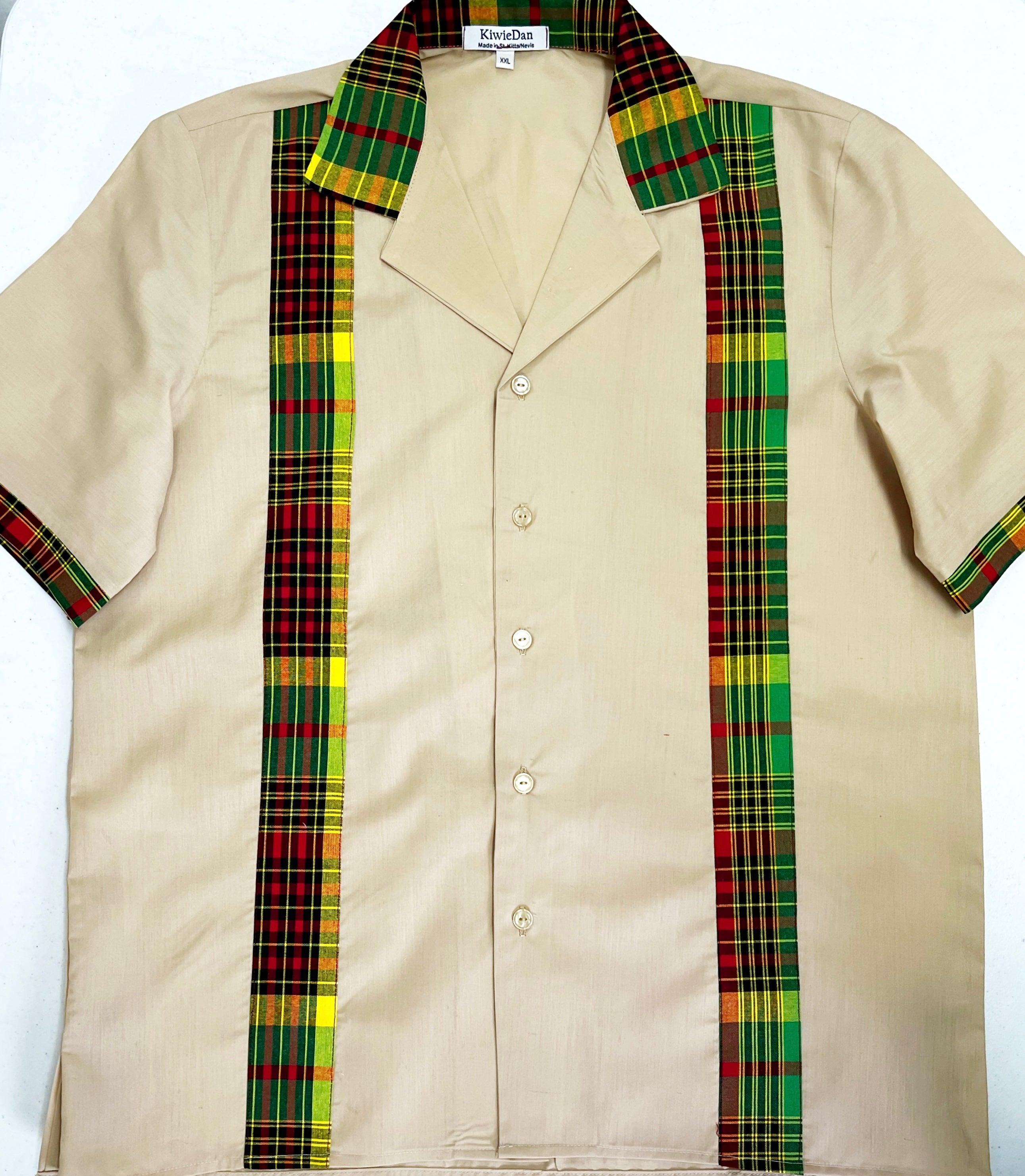 Man Shirt SKN Jack Khaki Madras SS (Plus Size)