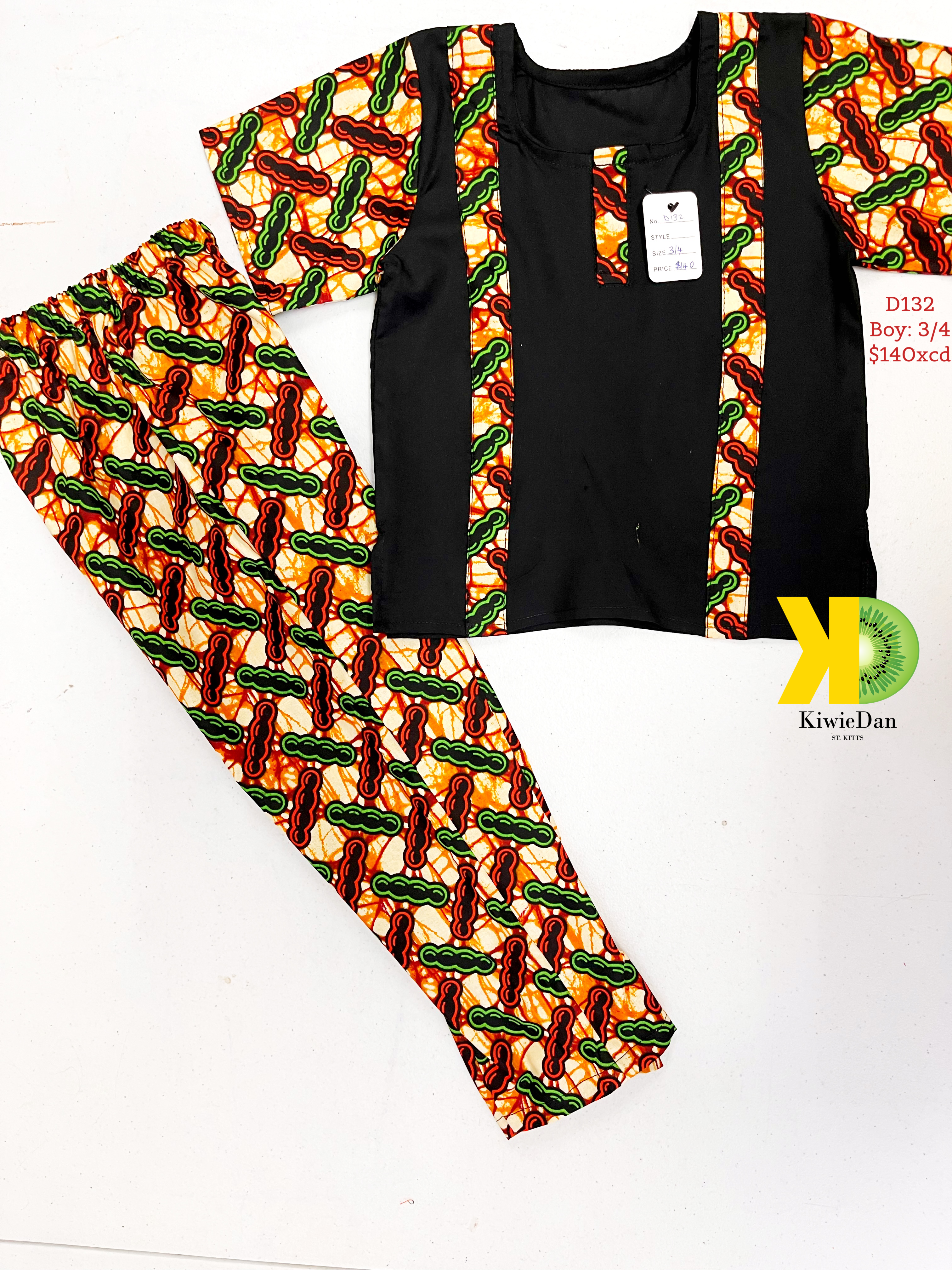 Boy Black and Coffee Beans Dashiki Shirt and Pant Set (3/4)