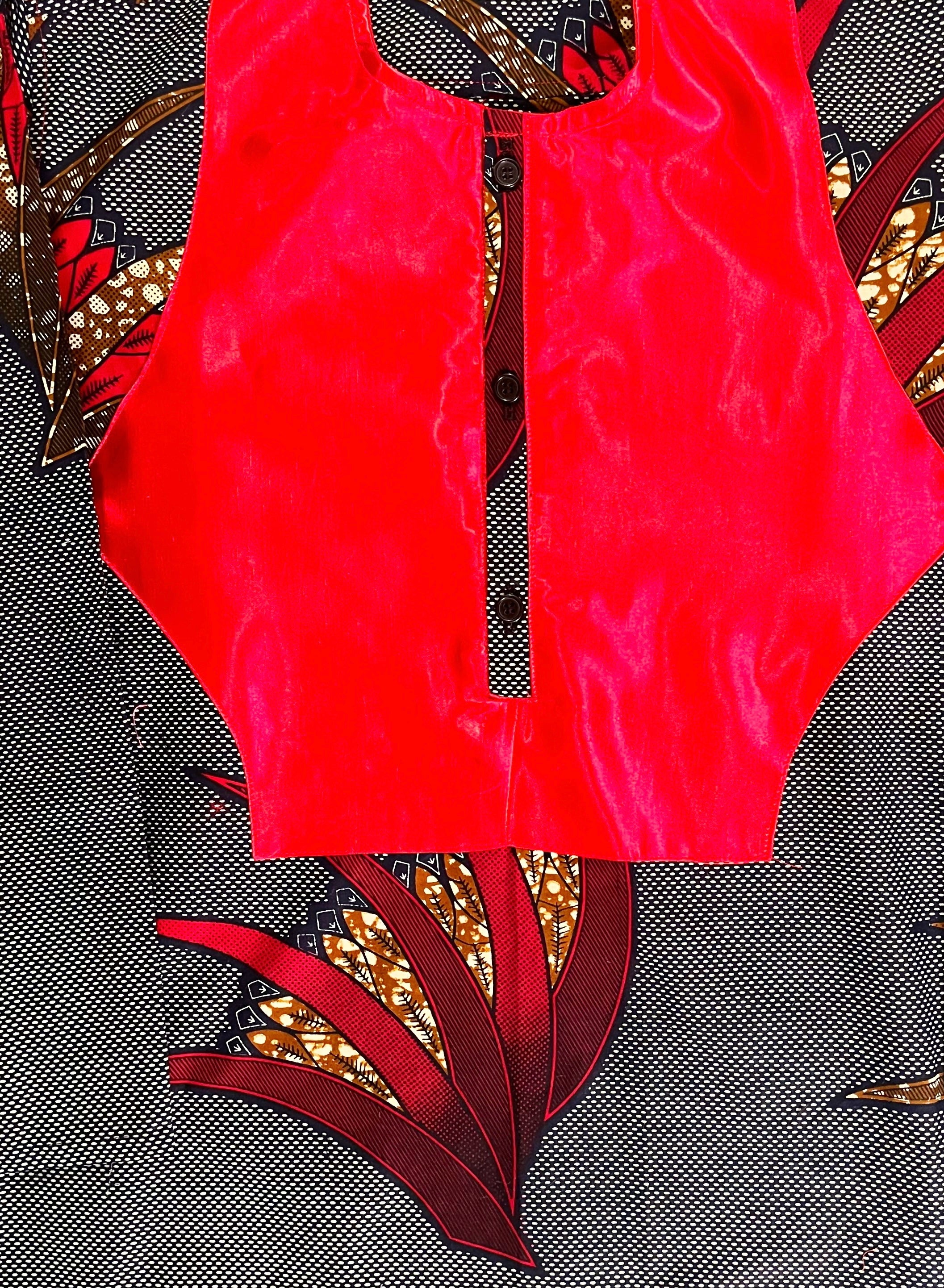 Man Acorn Red Silk Dashiki LS Shirt (XL)