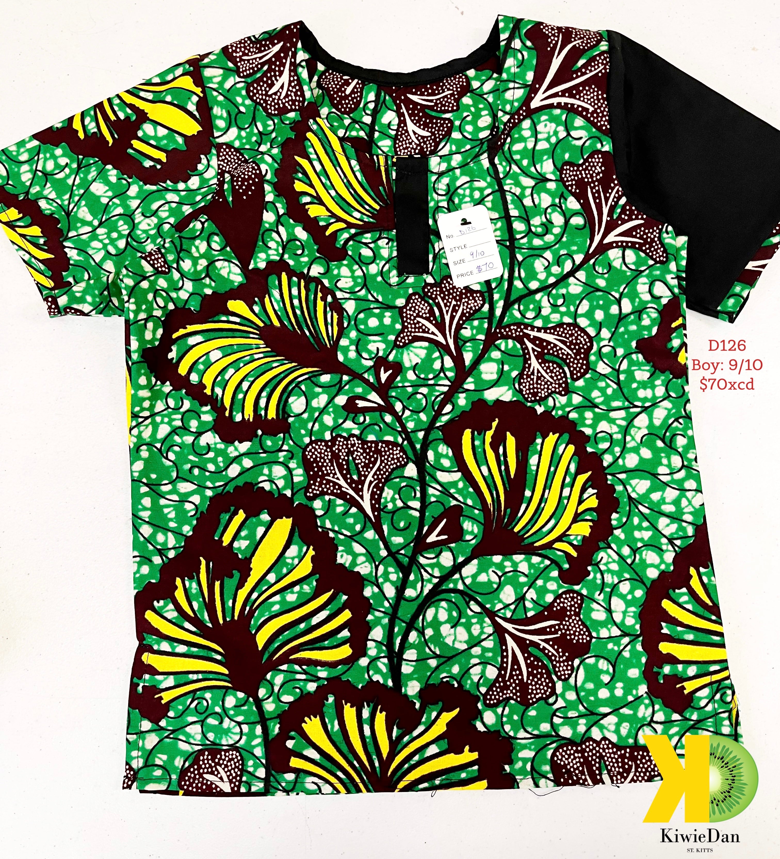 Boy Green Floral Dashiki Shirt  (9/10)