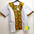 Man White Yellow Kente Dashiki SS Shirt (L)