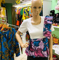 White Blouse with Pink Flora African Print (Small)