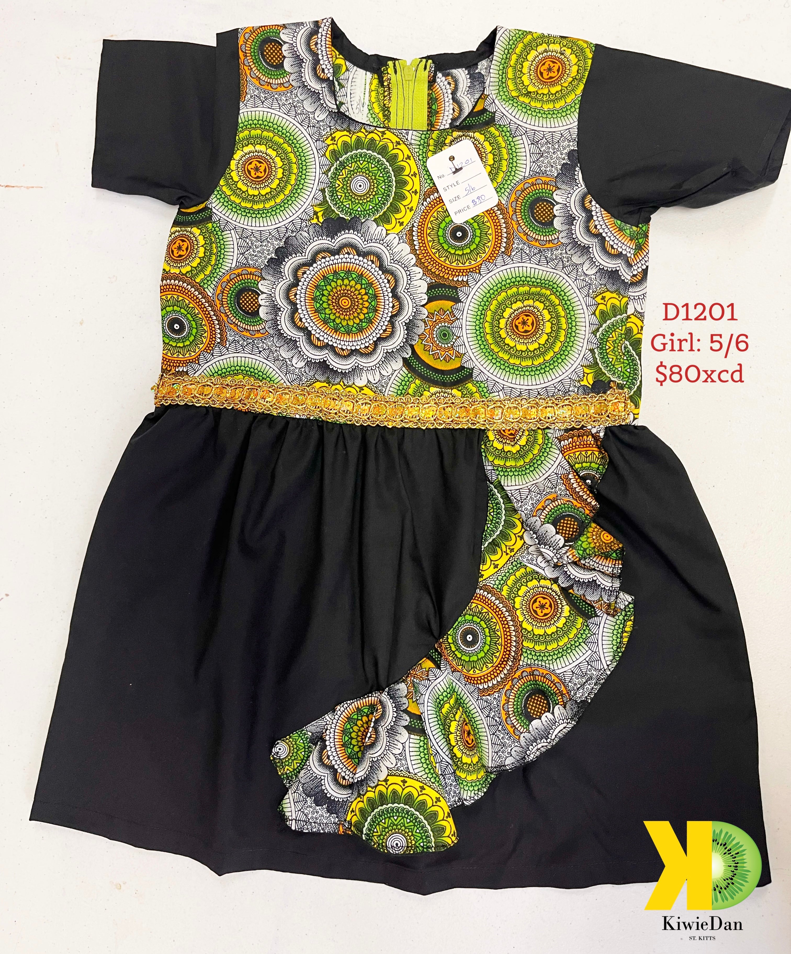 Girl Black and Green Circles Dress(5/6)