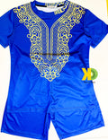 Blue Dal Short Sleeve & Short Pant African Male Suit (Small)