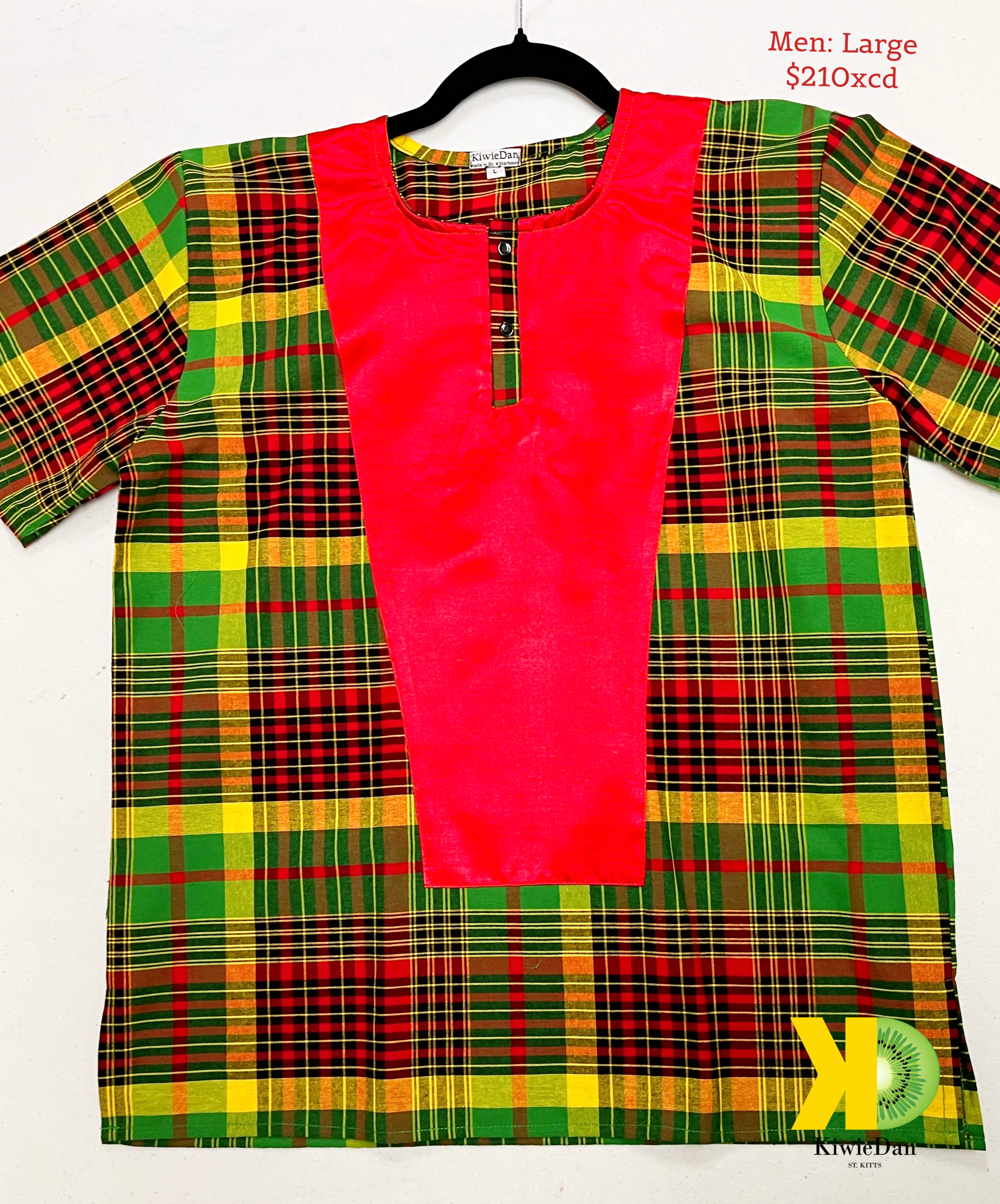Man Shirt Dashiki Madras Res SS (Large)