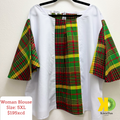 Woman Blouse Pria White w/ Madras, Flare Sleeve (5XL)