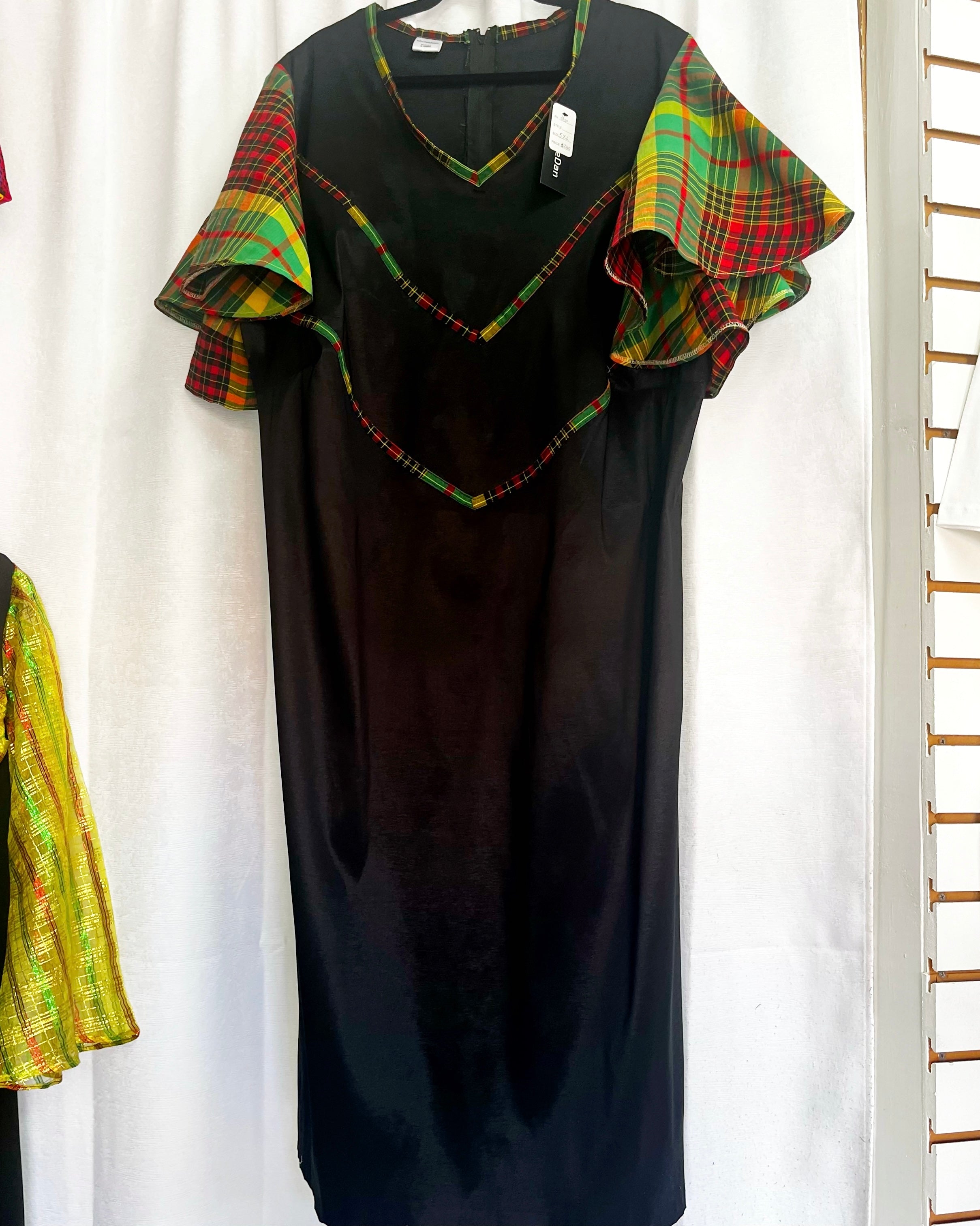Woman Dress Stretch Maxi Black w/ Madras (5XL)