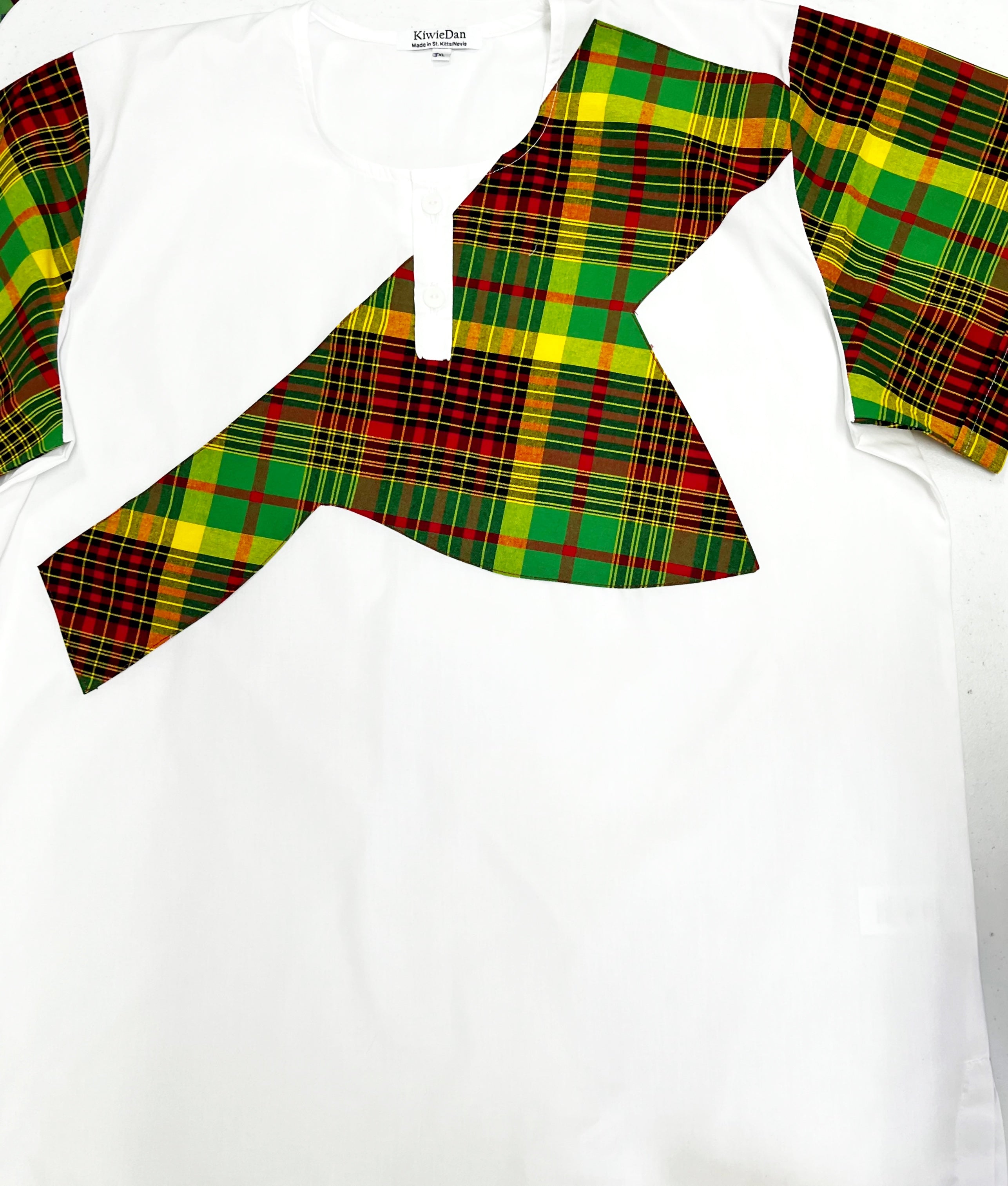 Man Shirt Dashiki White Madras SS (3XL)