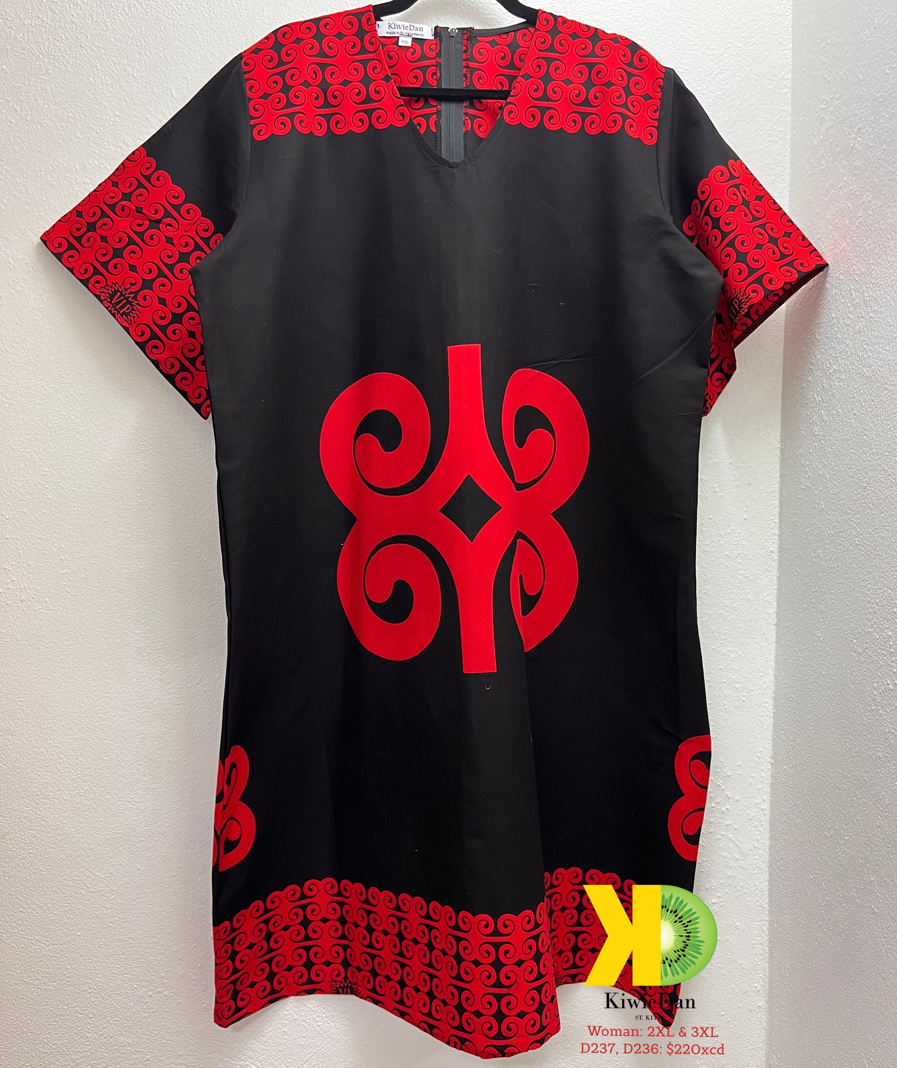 Woman Black Red Tribal Straight Dress (3XL)