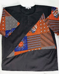 Man Shirt Dashiki Black Orange Dot SS (XL)