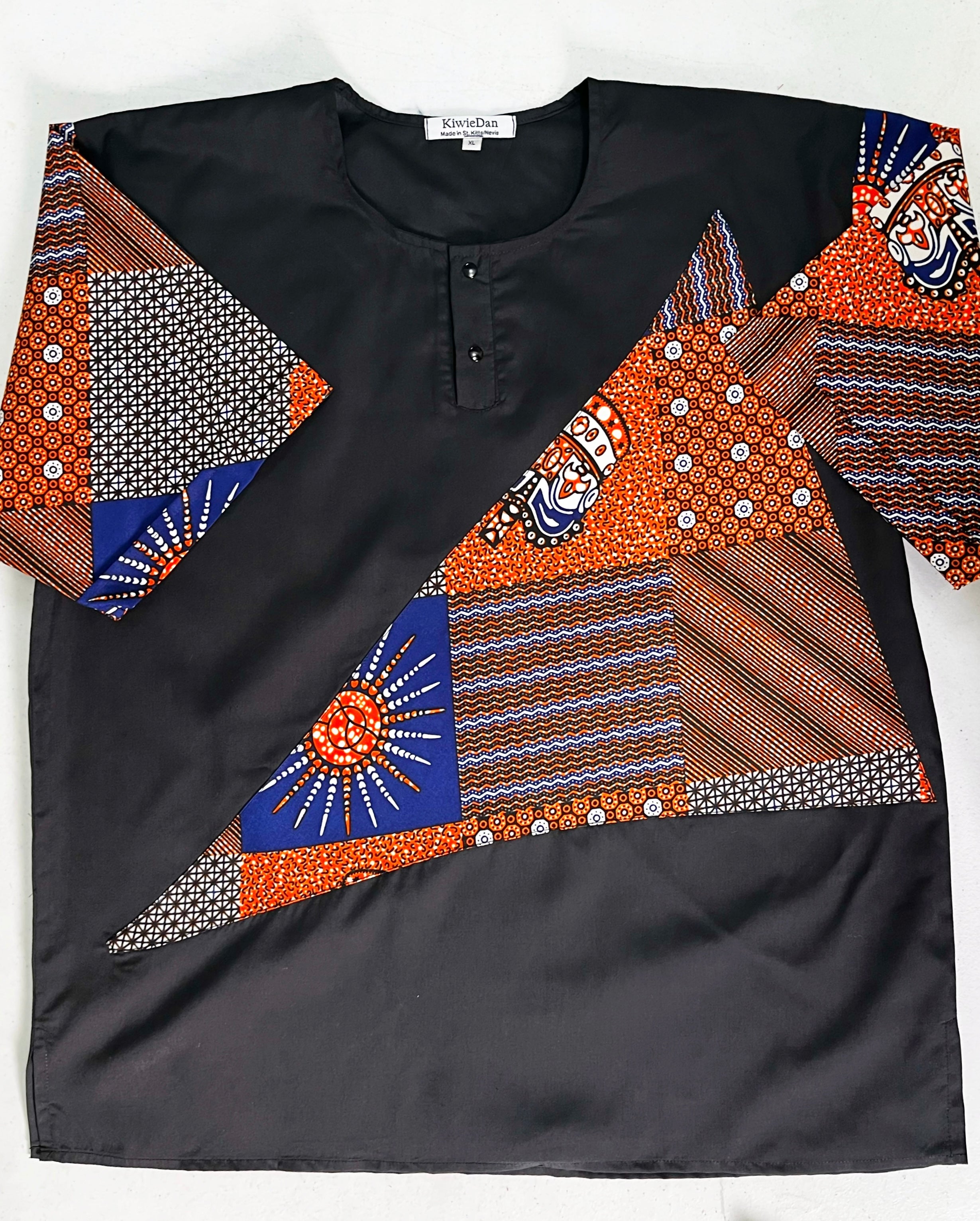 Man Shirt Dashiki Black Orange Dot SS (XL)