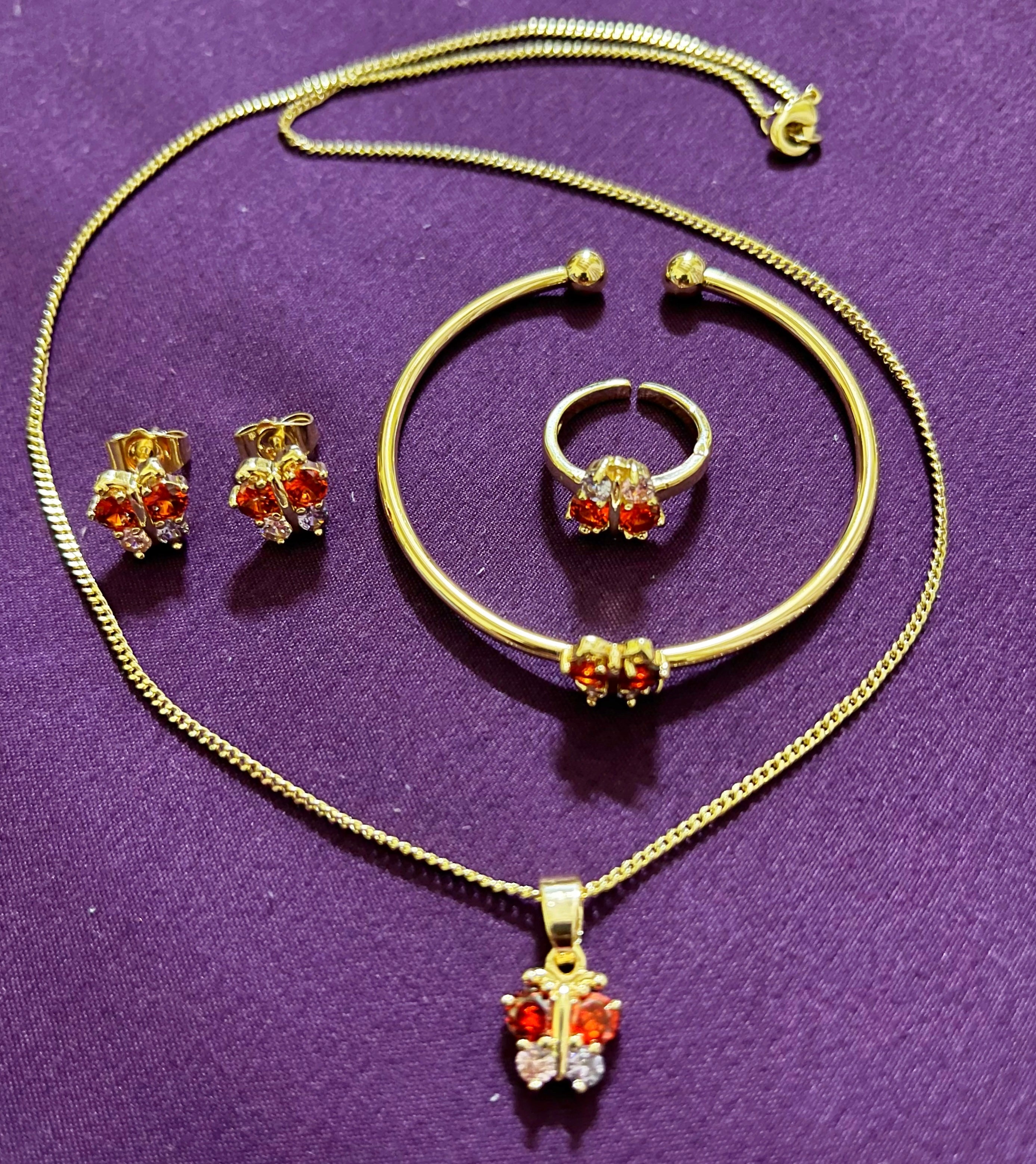 GJW Girl Set Butterfly Pendant, Necklace, Bangle, Studs, Ring  5pcs