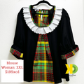 Woman Blouse Black w/ Madras Cotton Edging (3XL)