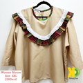 Woman Blouse Khaki w/ Madras, Cotton Frill (3XL)