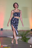 Black Floral Skirt Set with Split